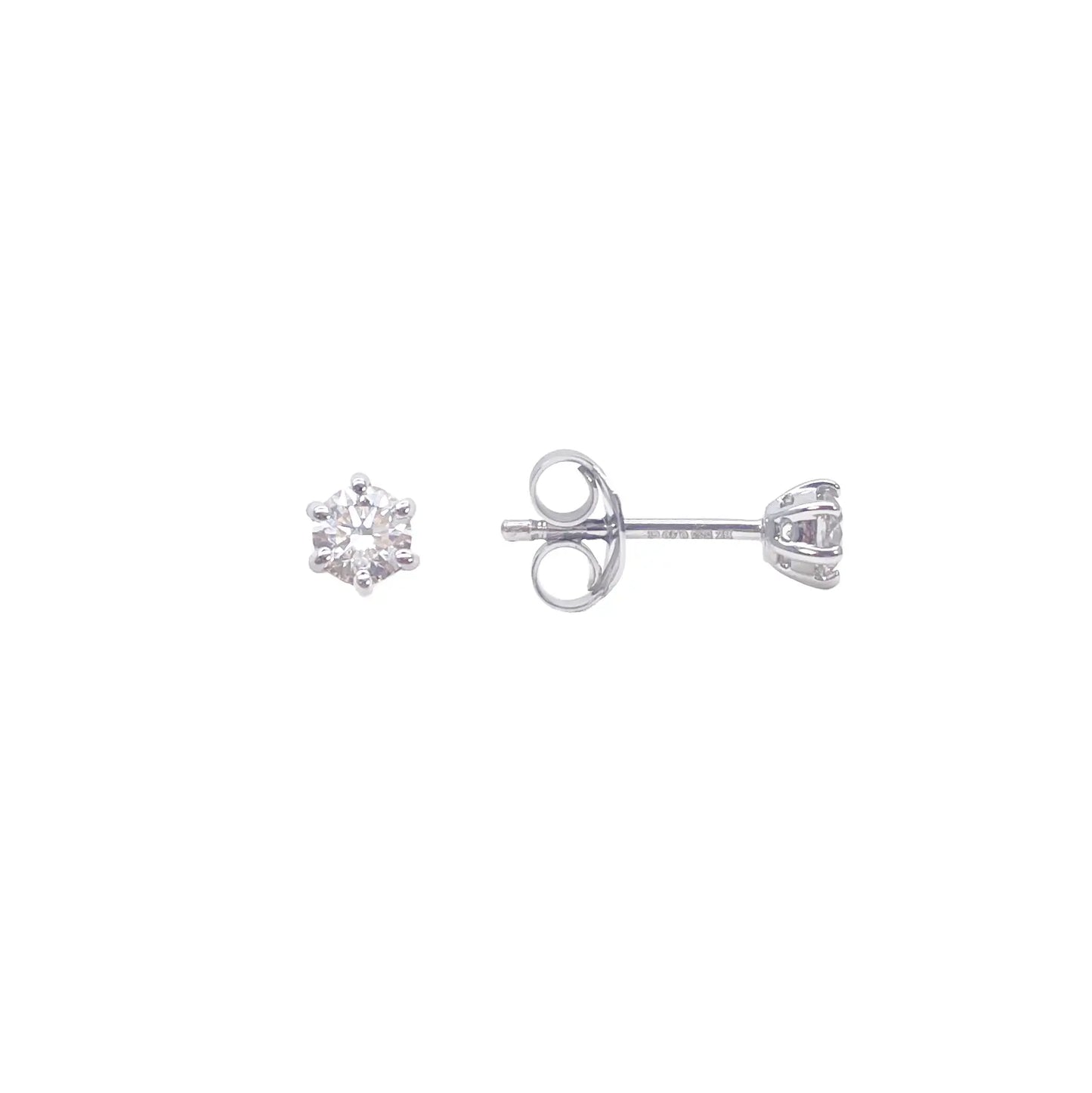 14ct Gold Natural Round Diamond Stud Earrings 0.20ct 6 Claw 3.3mm Wide