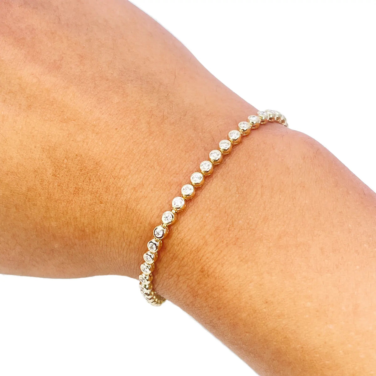 14ct Yellow Gold Natural Round Diamond Rubover Tennis Bracelet 1.30ct 7 Inch