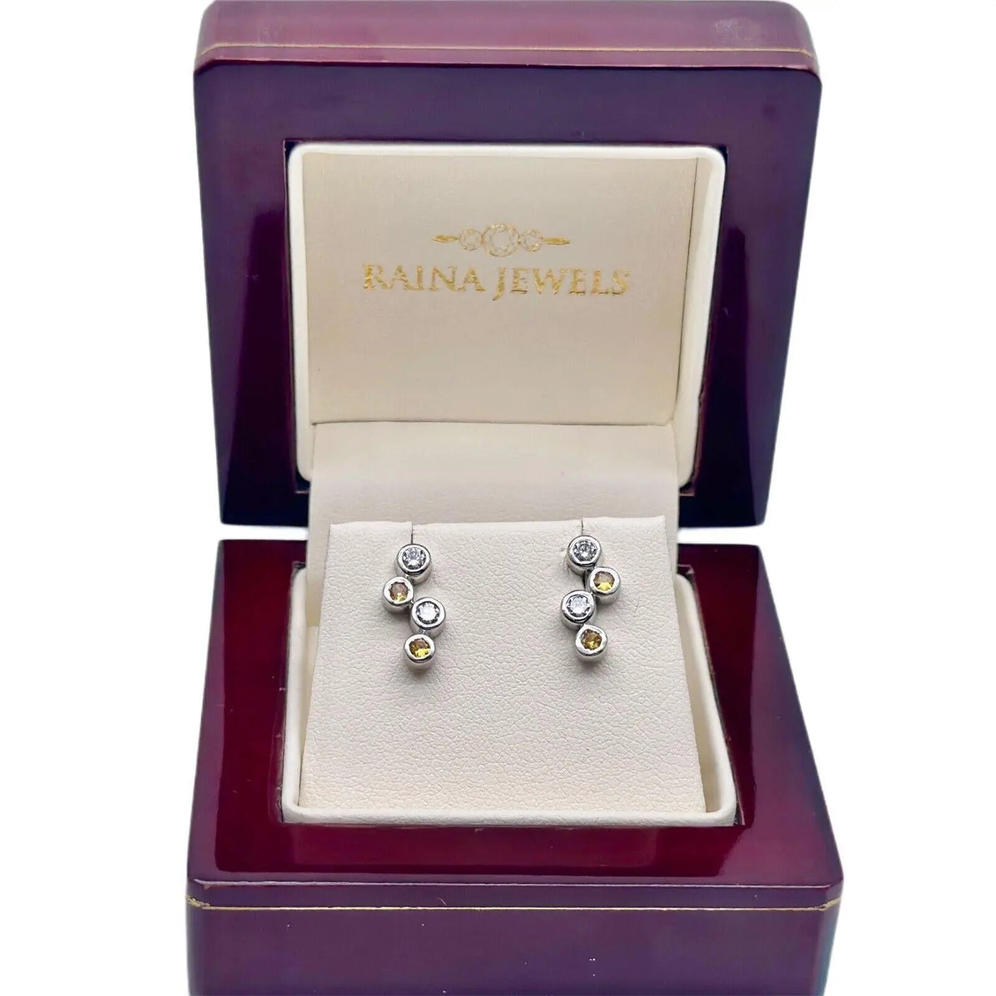18ct White Gold Natural Diamond & Yellow Sapphire Bubble Drop Earrings, 0.59ct Diamond earring