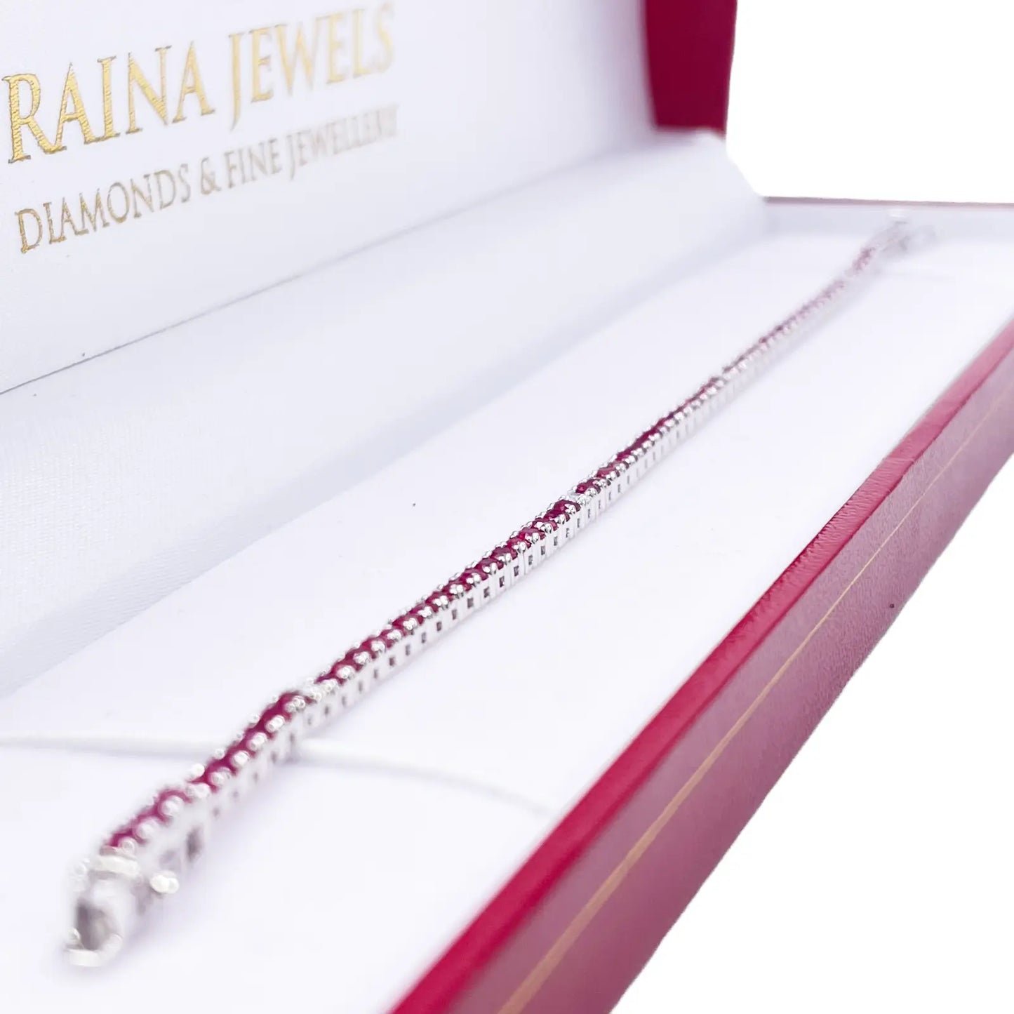 18ct White Gold Natural Round Ruby & Diamond Tennis Bracelet 3.25ct 7 Inches Diamond Bracelets