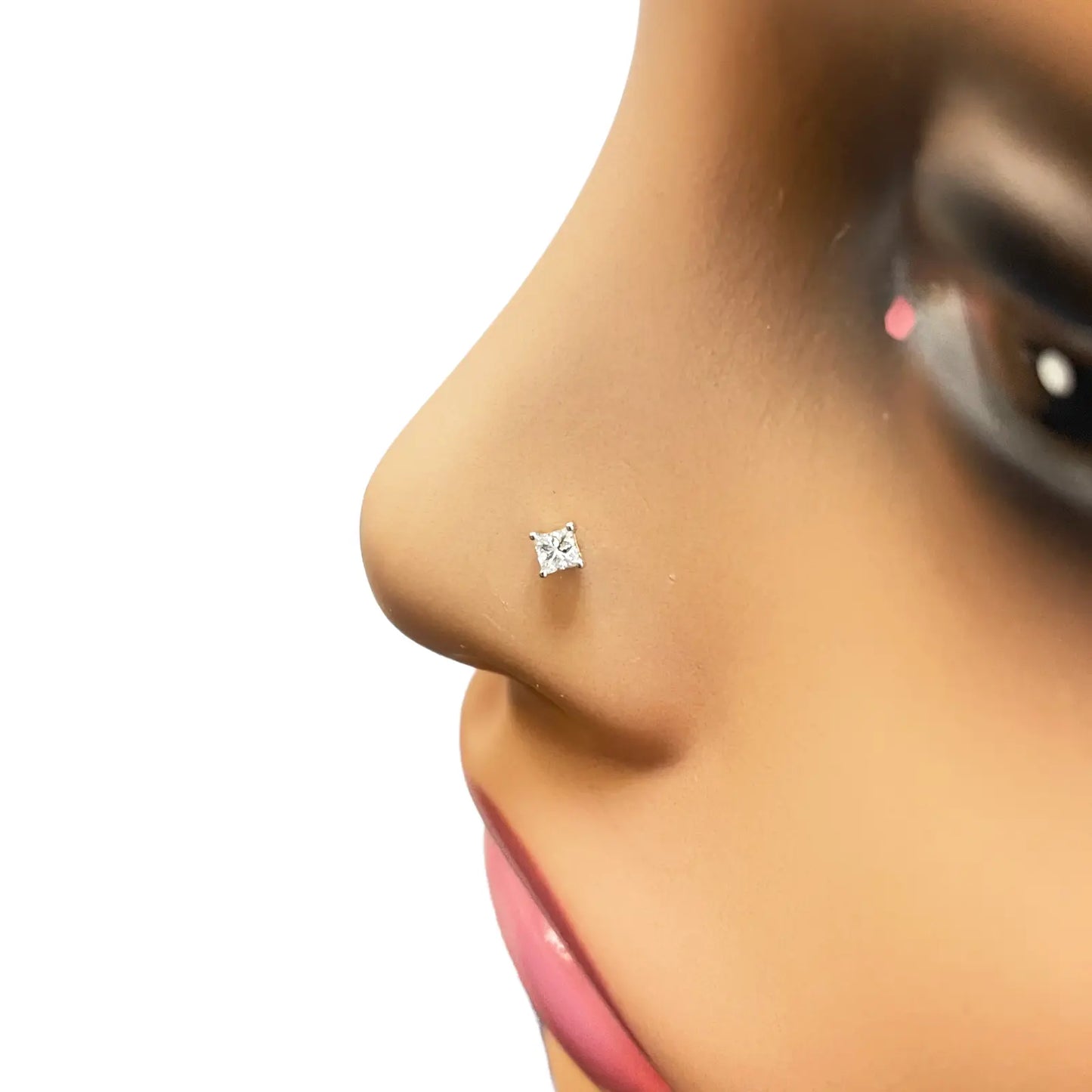 18ct White Or Yellow Gold Princess Diamond Nose Stud Pin 0.07ct 4 claw 2.8mm Body Piercings