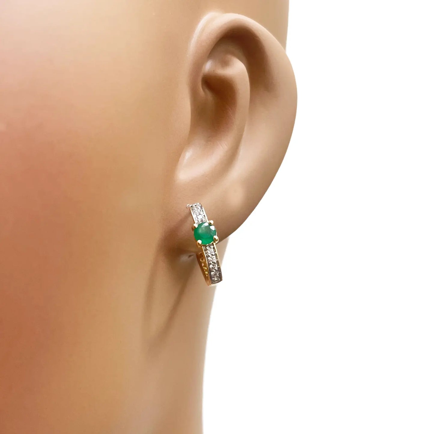 18ct Yellow Gold Natural Emerald Prong & Diamond Huggie Hoop Earrings 0.60ct