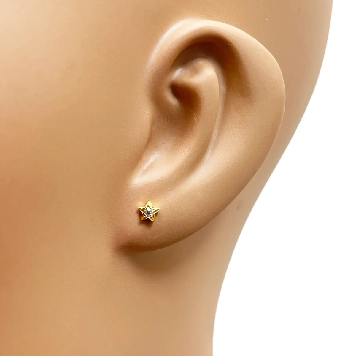 22ct Yellow Gold High Polished Cubic Zirconia Small Star Children's Earrings 4mm Width