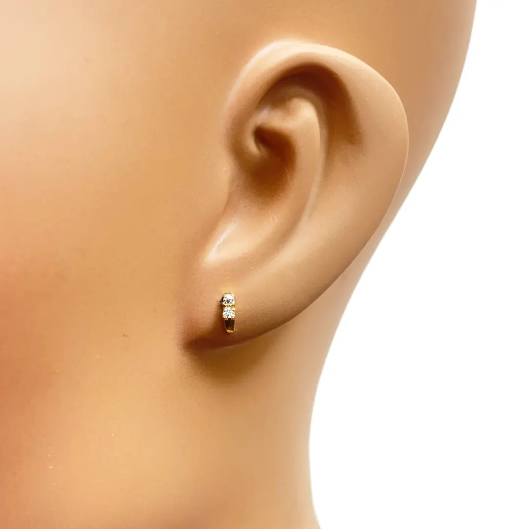 22ct Yellow Gold Two Stone Cubic Zirconia Half Hoop Childrens Earrings 6mm