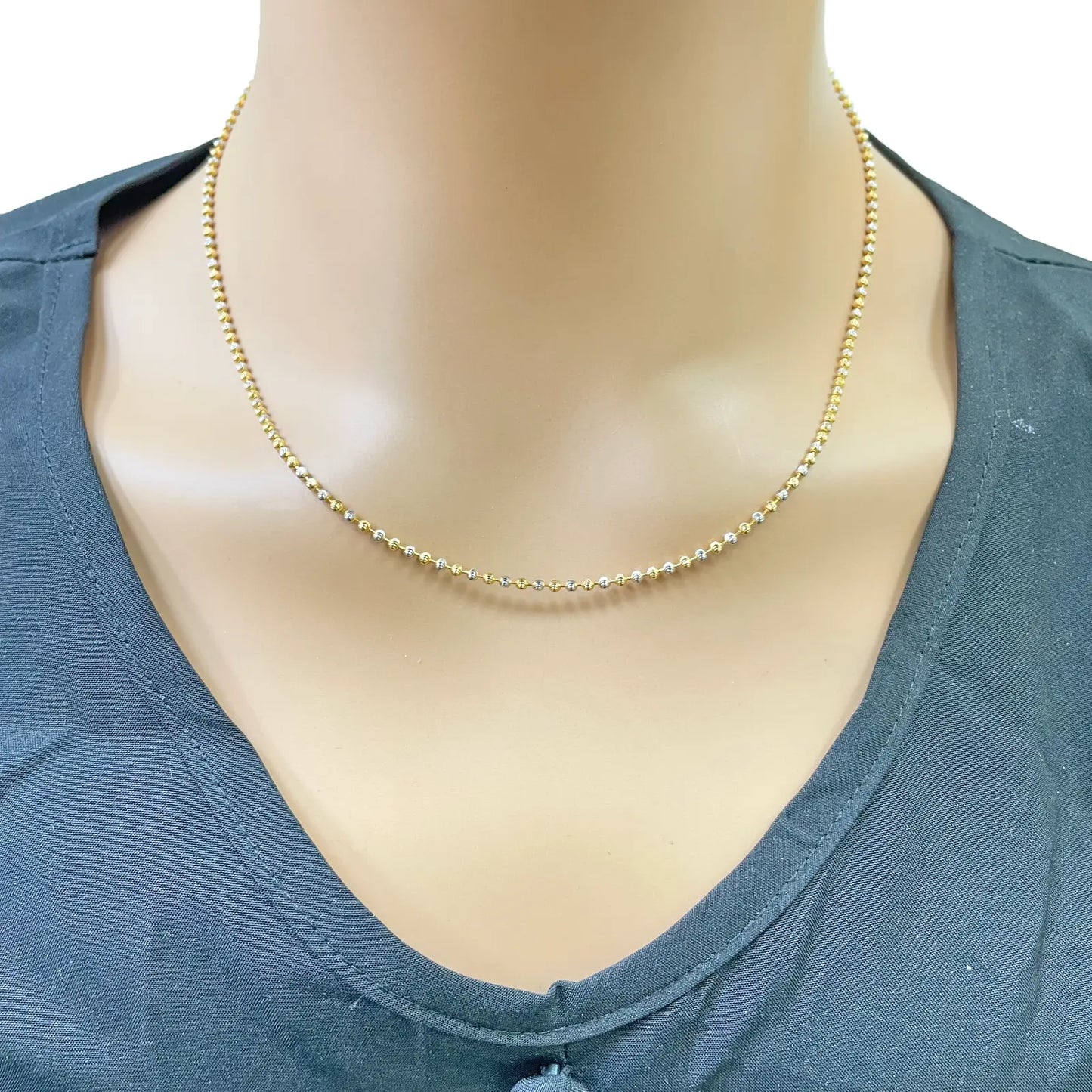 22ct Yellow Gold Two-Tone Diamond-Cut Ball Beaded Chain Necklace 1.9mm Gold Necklaces