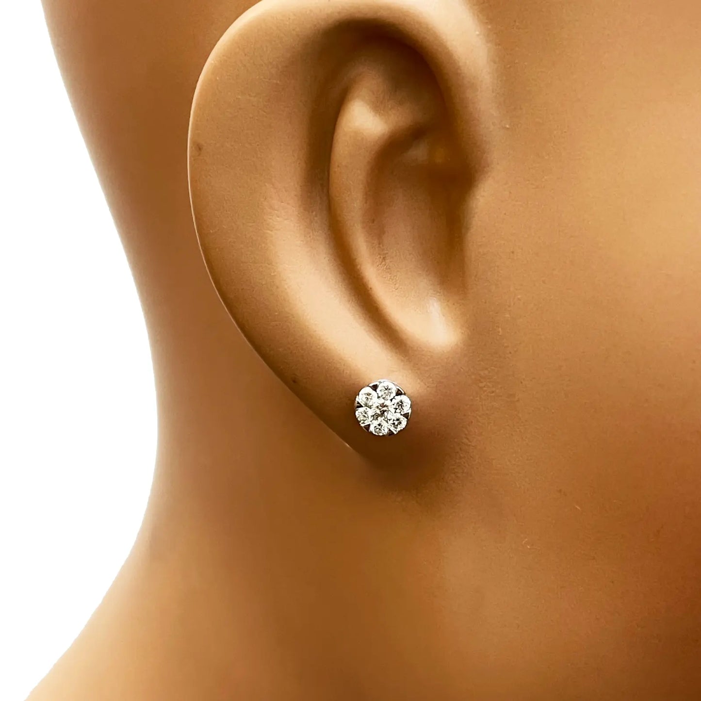 14ct White Gold Diamond Round Cluster Stud Earrings 0.48ct