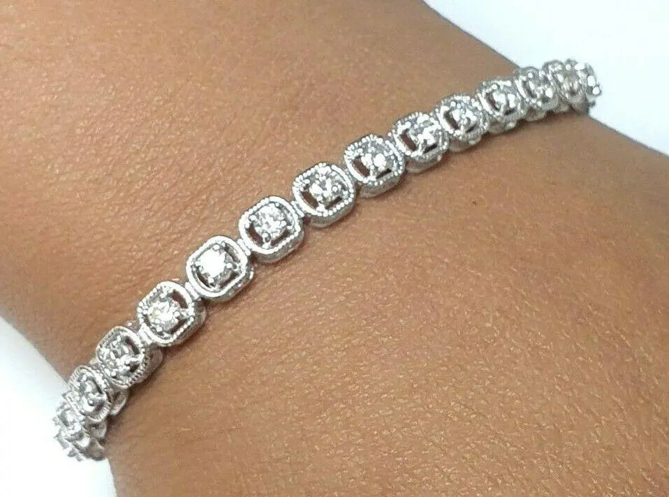 18Carat White Gold Diamond Tennis Bracelet 4claw 1.50cts 7.0''Inches Hallmarked Diamond Bracelets