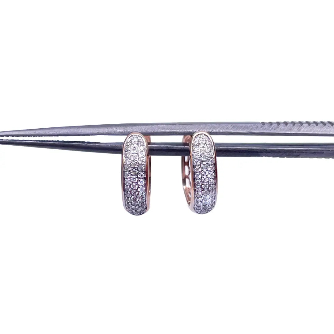 18ct Rose Gold 3 Row Diamond Pair Of Hoop Huggies Earrings 0.29ct