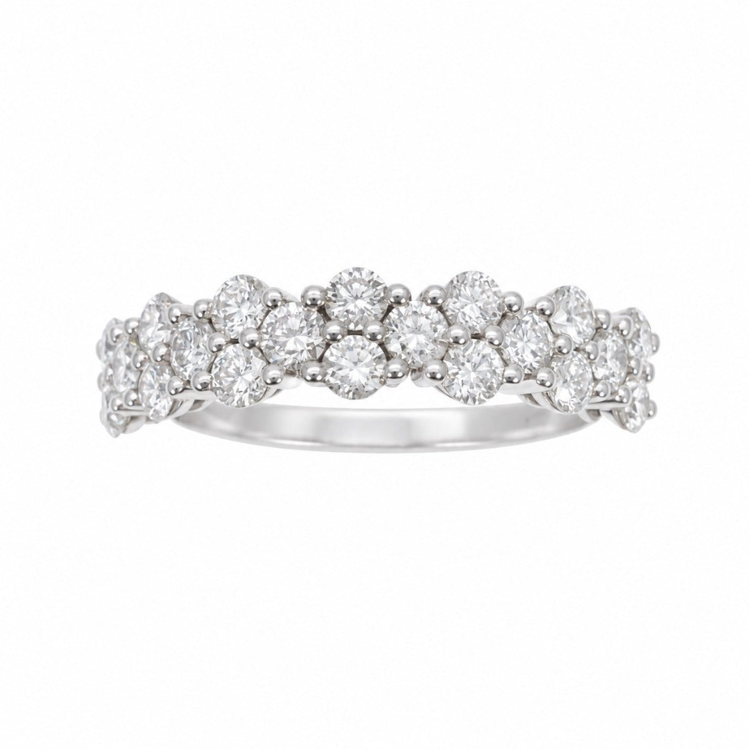 18ct White Gold Natural Diamond Cluster Half Eternity Band Claw Set 0.99ct