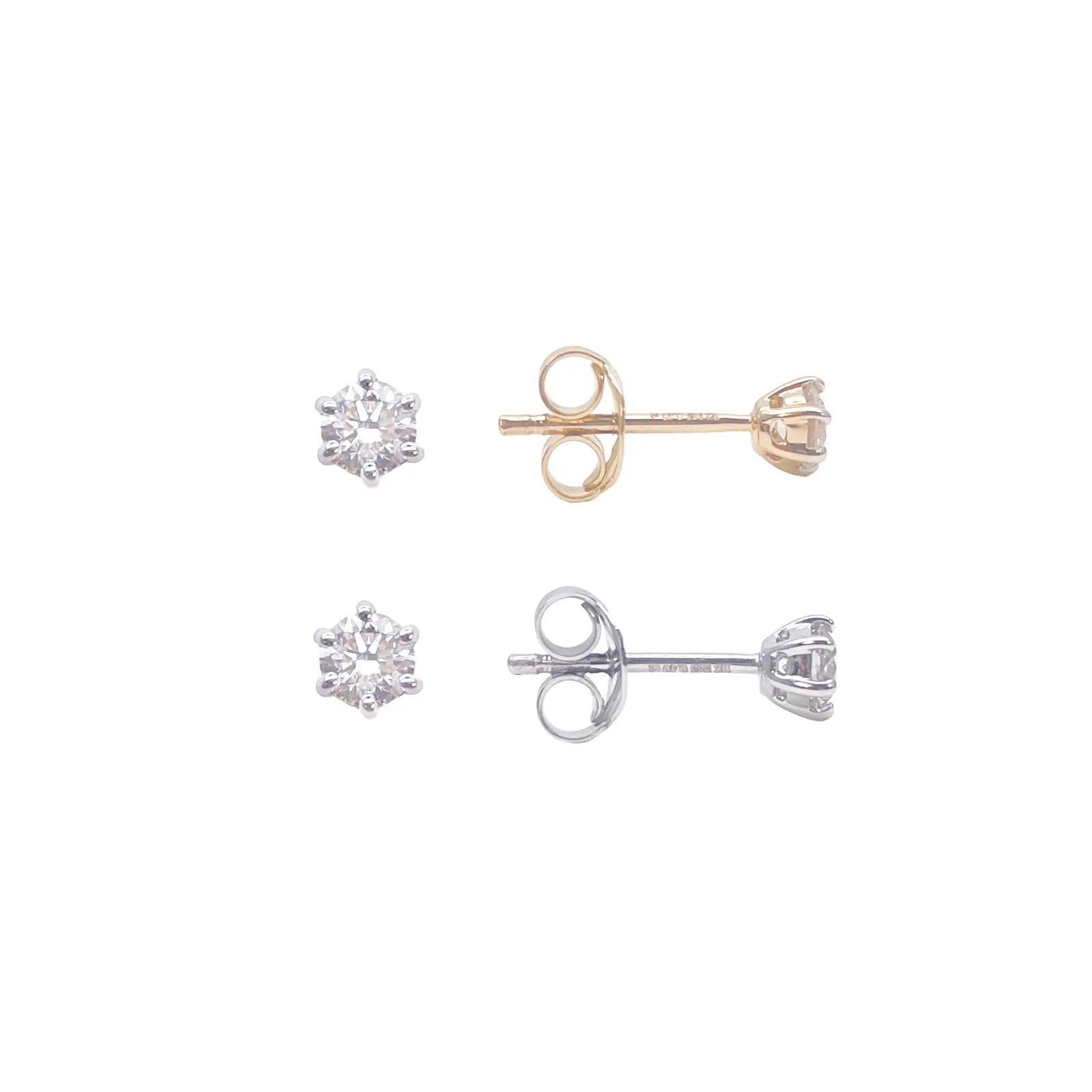 14ct Gold Natural Round Diamond Stud Earrings 0.40ct 6 Claw 4mm Wide 