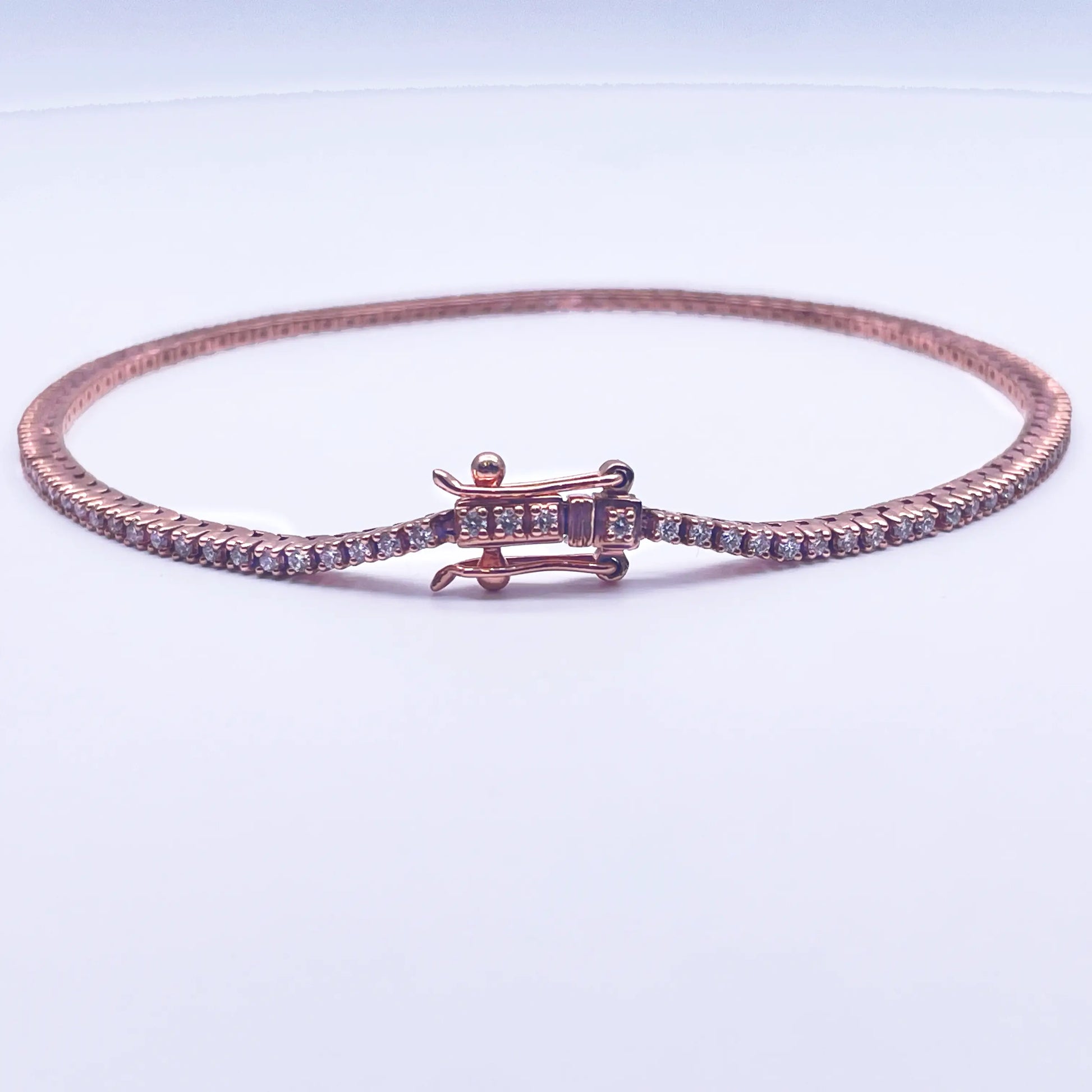 14ct Rose Gold Diamond Tennis Bracelet 4-Claw 0.90cts 7.25'' Inches H-SI  Diamond Bracelet
