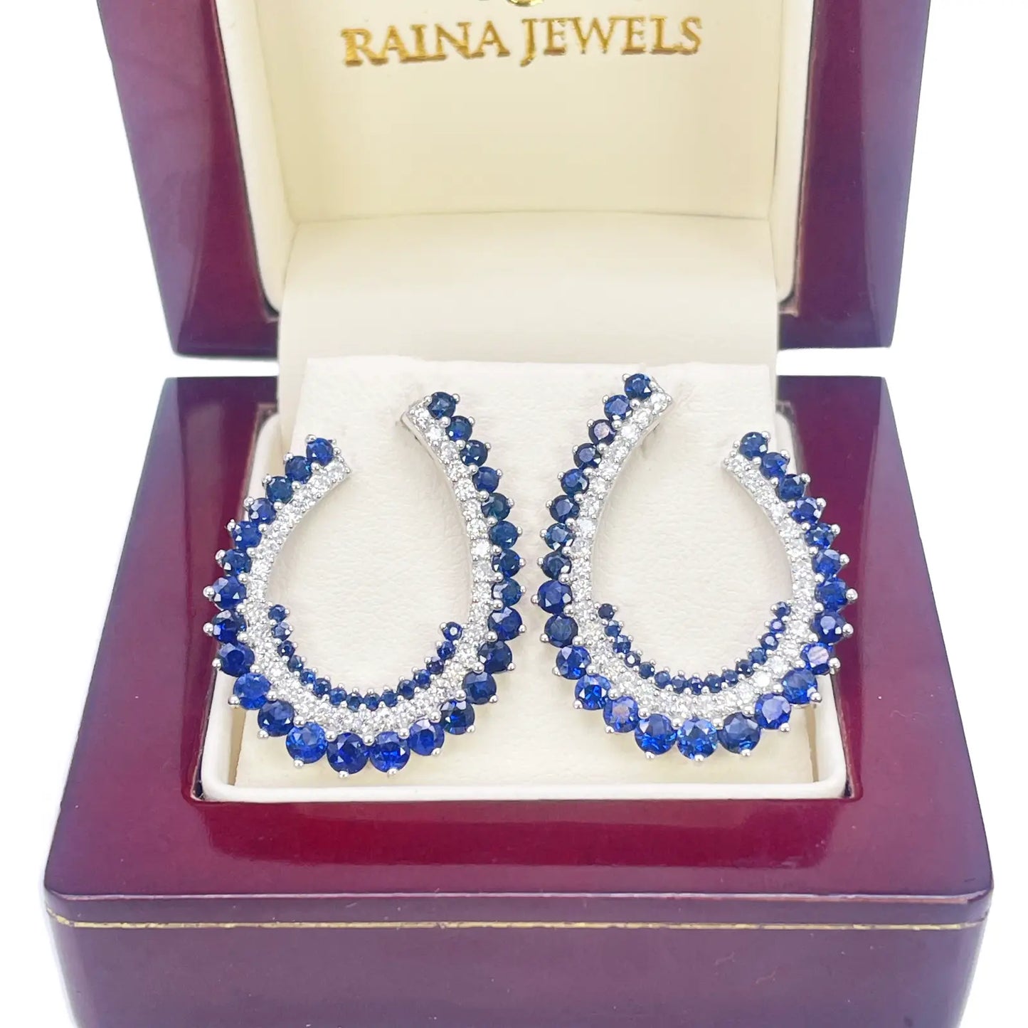 14ct White Gold Front & Back Natural Sapphire Diamond Earrings 5.27ct 
