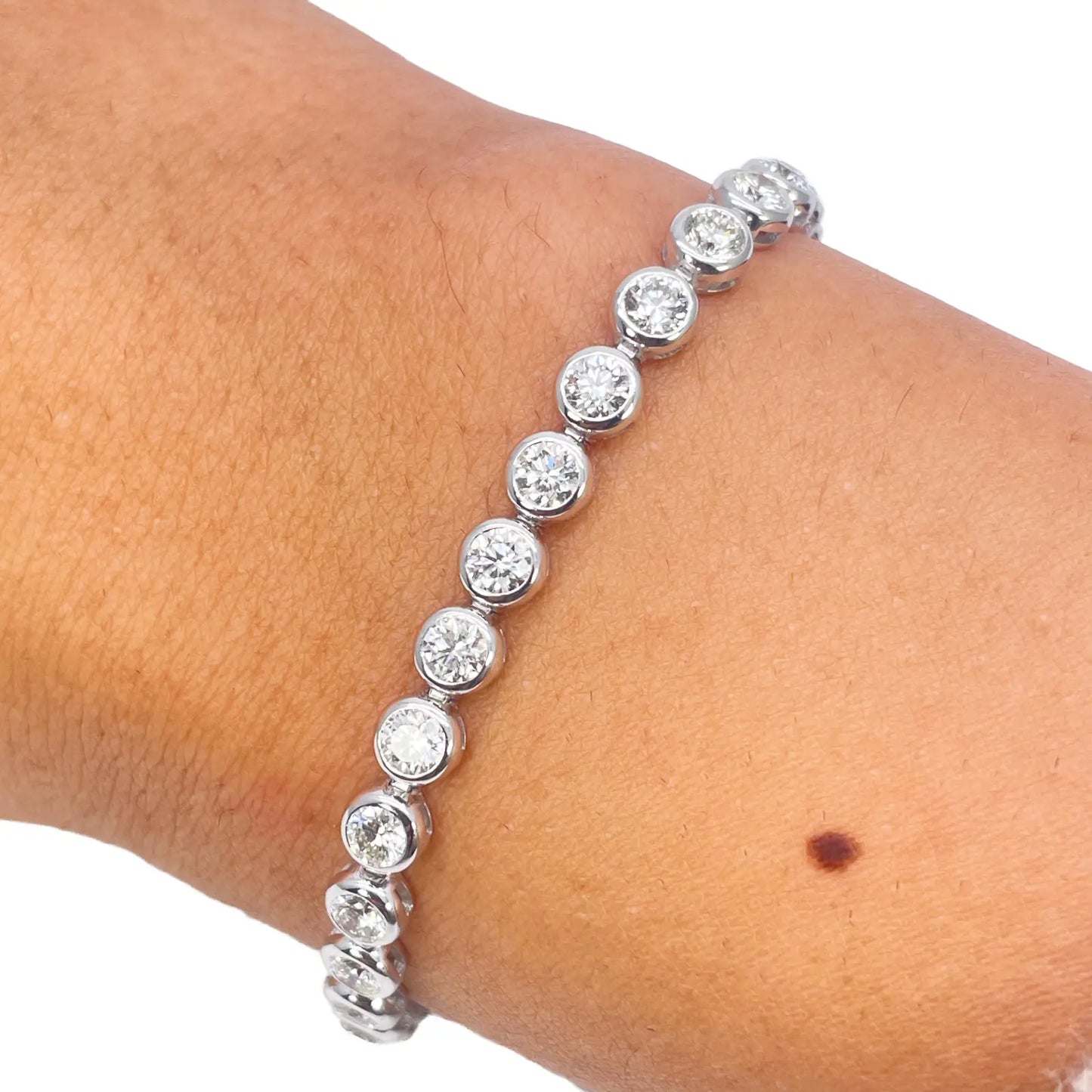 14ct White Gold Natural Diamond Bezel Tennis Bracelet 5.54ct 7inches  Diamond Bracelets