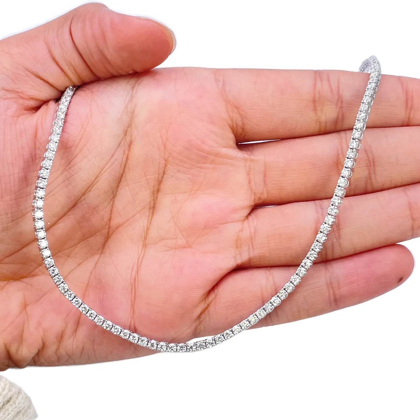 14ct White Gold Natural Diamond Tennis Necklace 5.96ct 17''inches 