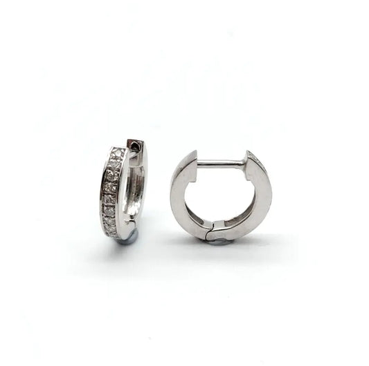 14ct White Gold & Diamond Pair of Mini Huggie Hoop Earrings 0.12 carats 