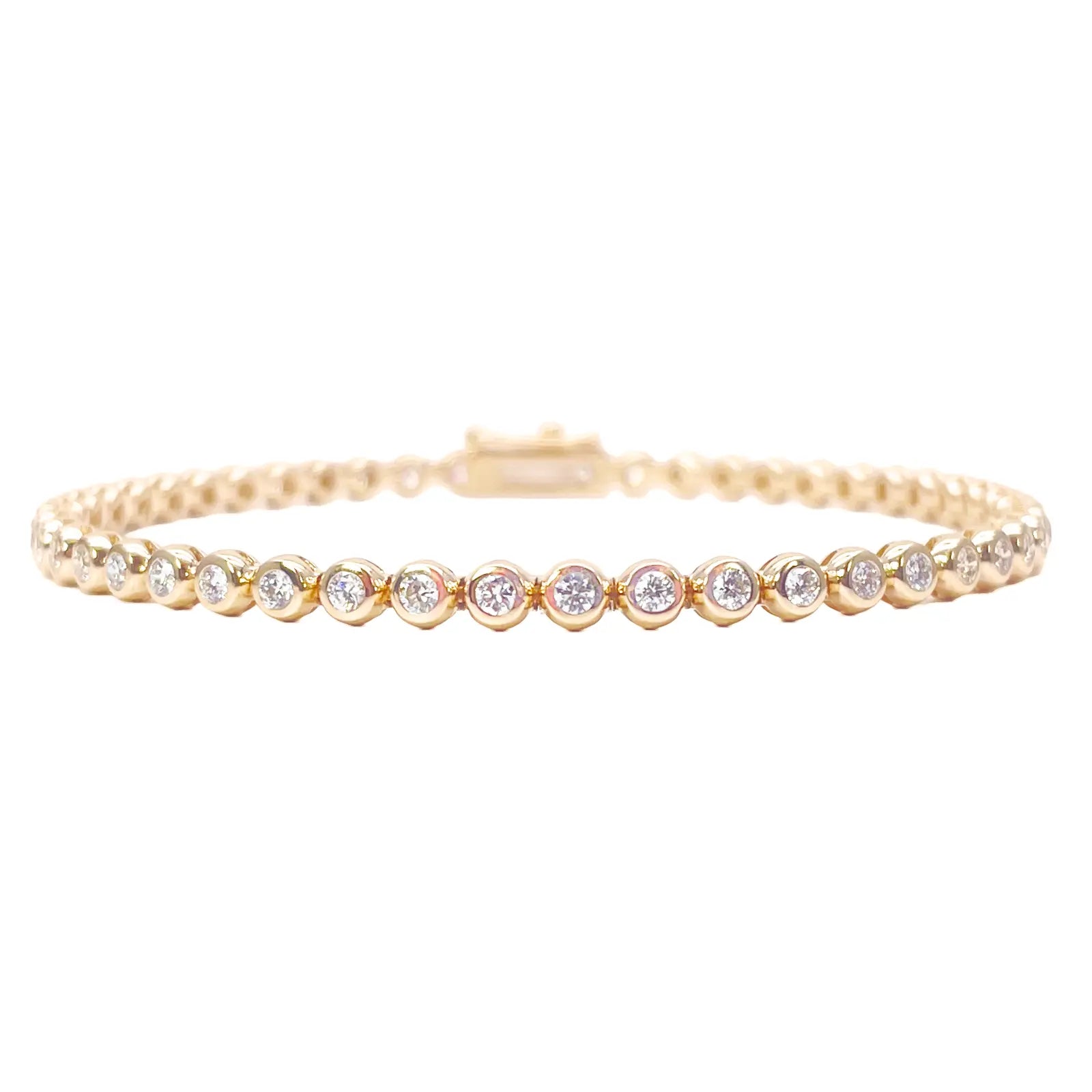 14ct Yellow Gold Natural Round Diamond Rubover Tennis Bracelet 1.30ct 7 Inch 