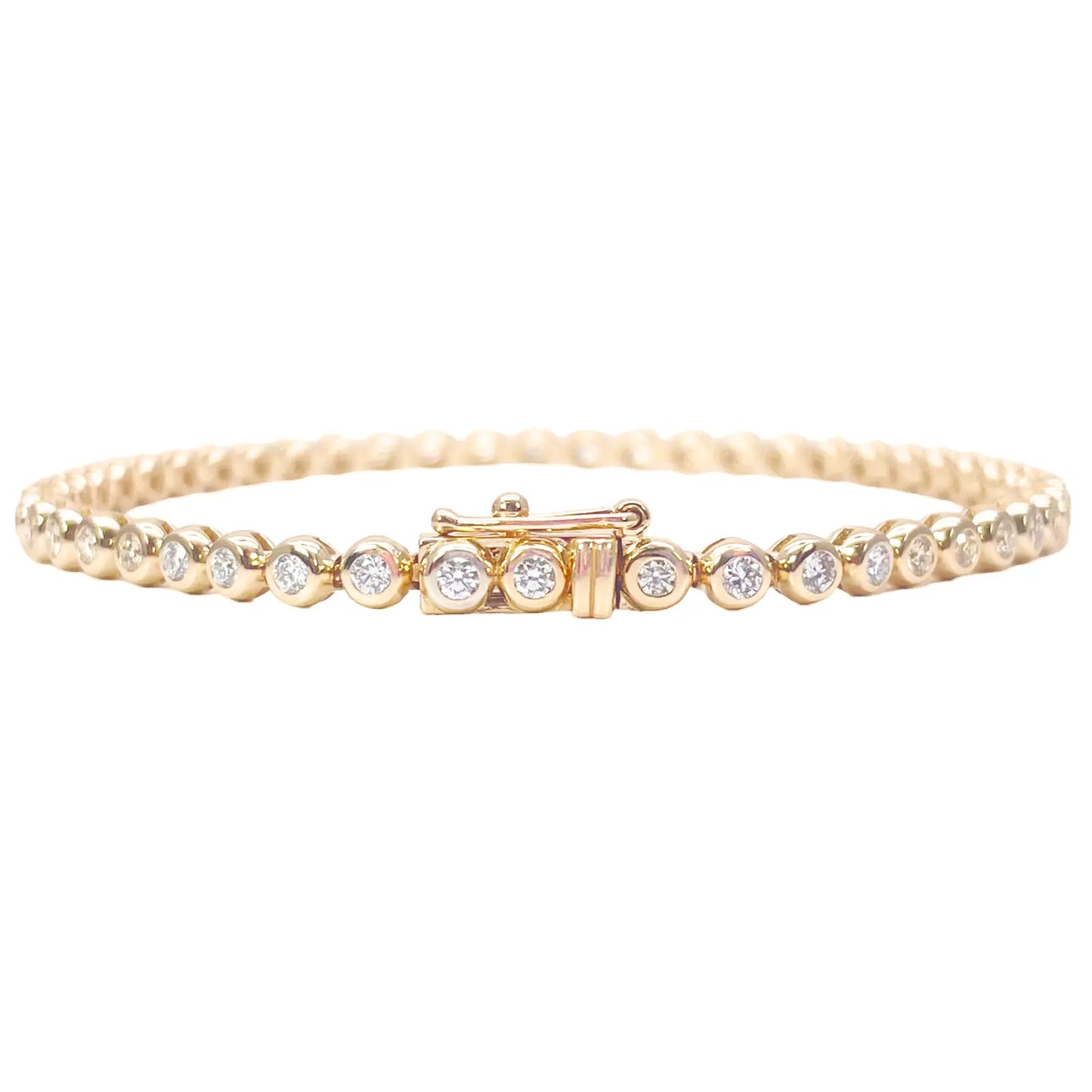 14ct Yellow Gold Natural Round Diamond Rubover Tennis Bracelet 1.30ct 7 Inch 