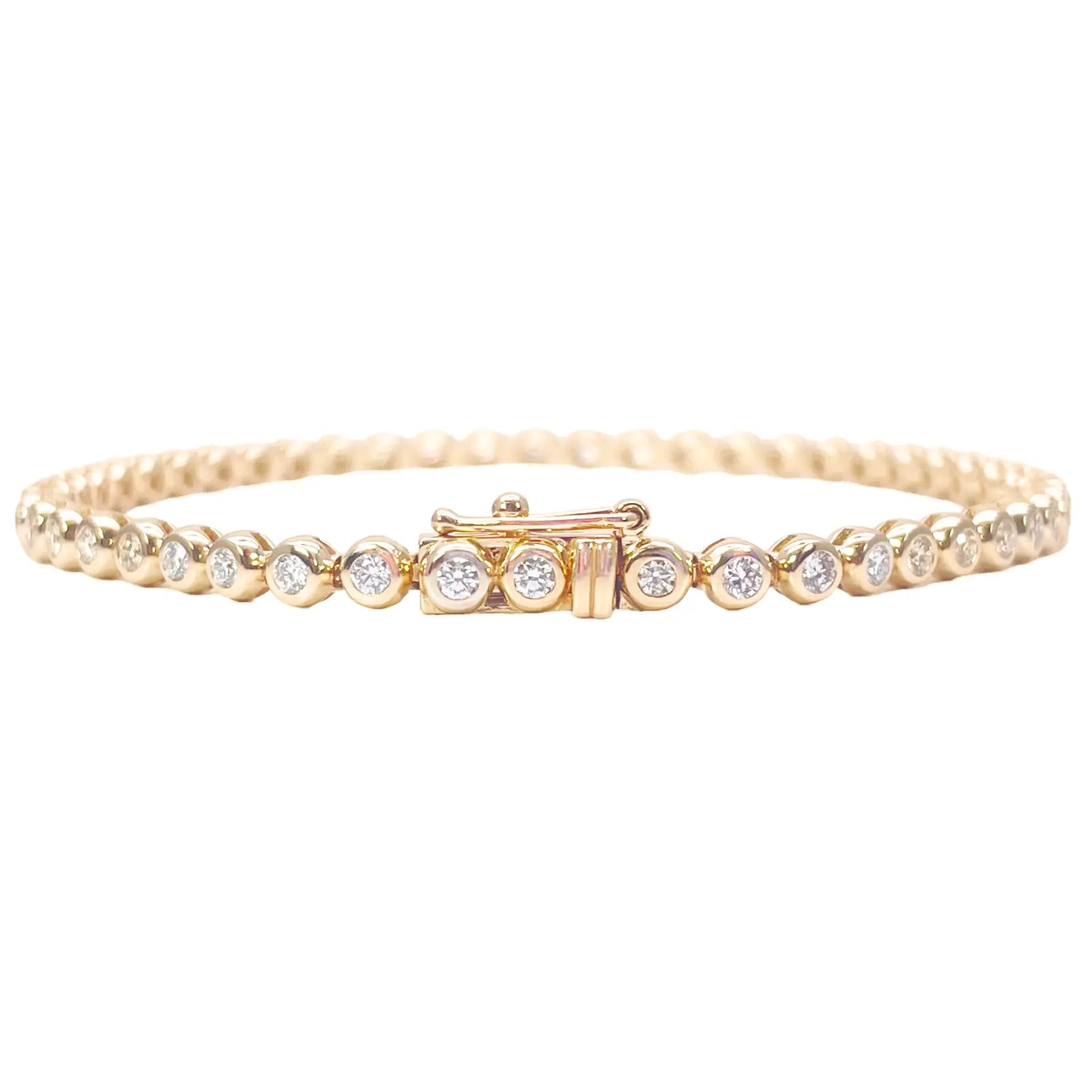 14ct Yellow Gold Natural Round Diamond Rubover Tennis Bracelet 1.30ct 7 Inch 