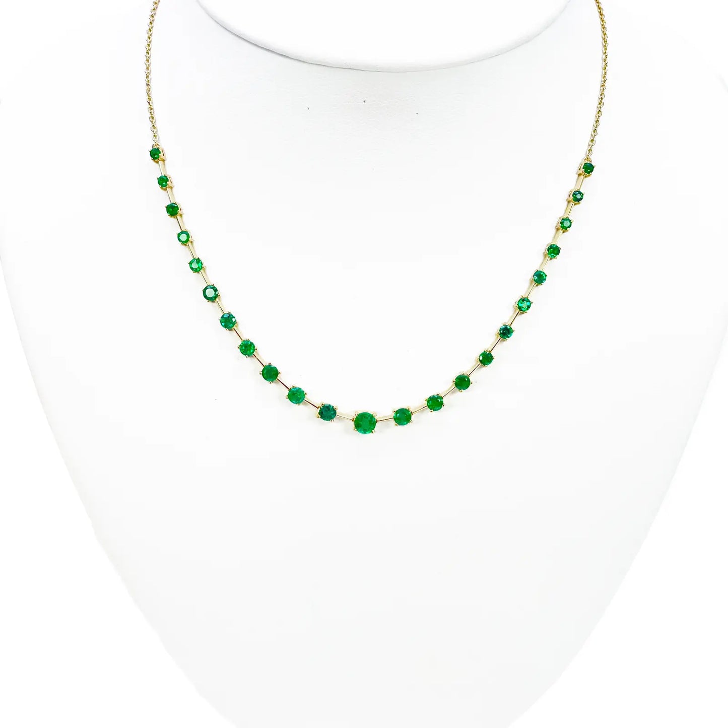 14ct Yellow Gold Natural Round Emerald 4-Claw Chain Necklace 17 inch 2.73ct 
