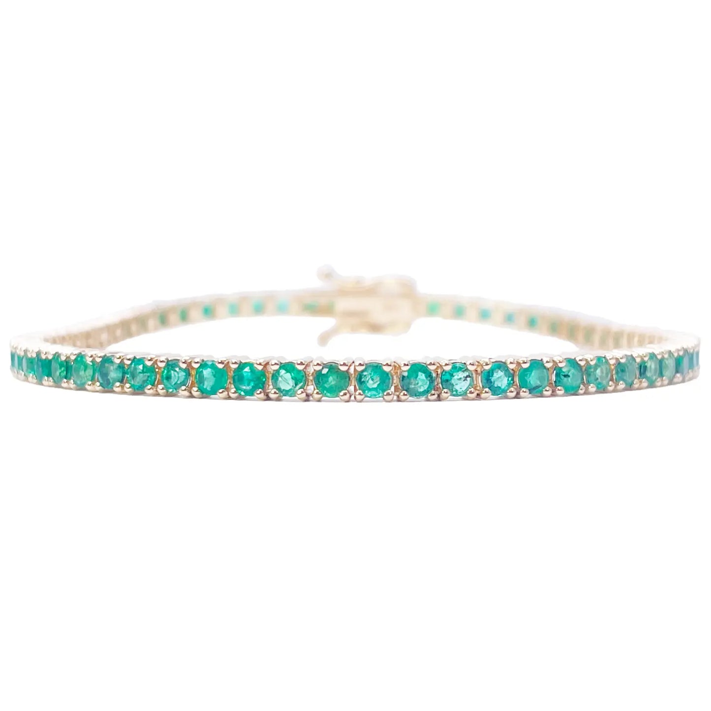 14ct Yellow Gold Natural Round Emerald Tennis Bracelet 3.20ct 7 Inches Length  Diamond Bracelets