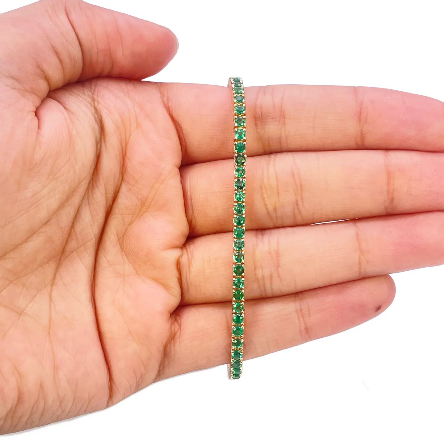 14ct Yellow Gold Natural Round Emerald Tennis Bracelet 3.20ct 7 Inches Length  Diamond Bracelets