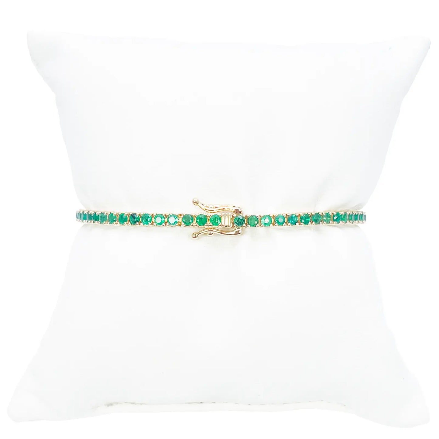 14ct Yellow Gold Natural Round Emerald Tennis Bracelet 3.20ct 7 Inches Length  Diamond Bracelets