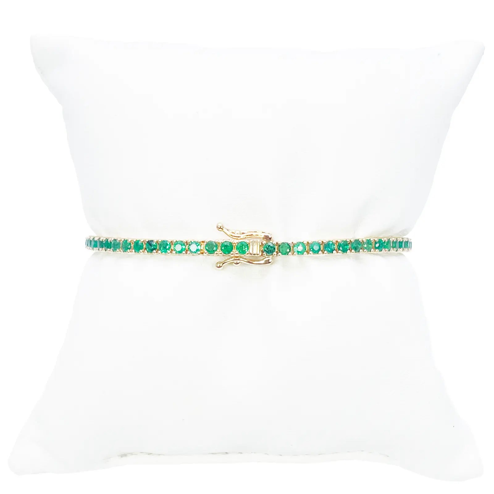 14ct Yellow Gold Natural Round Emerald Tennis Bracelet 3.20ct 7 Inches Length  Diamond Bracelets