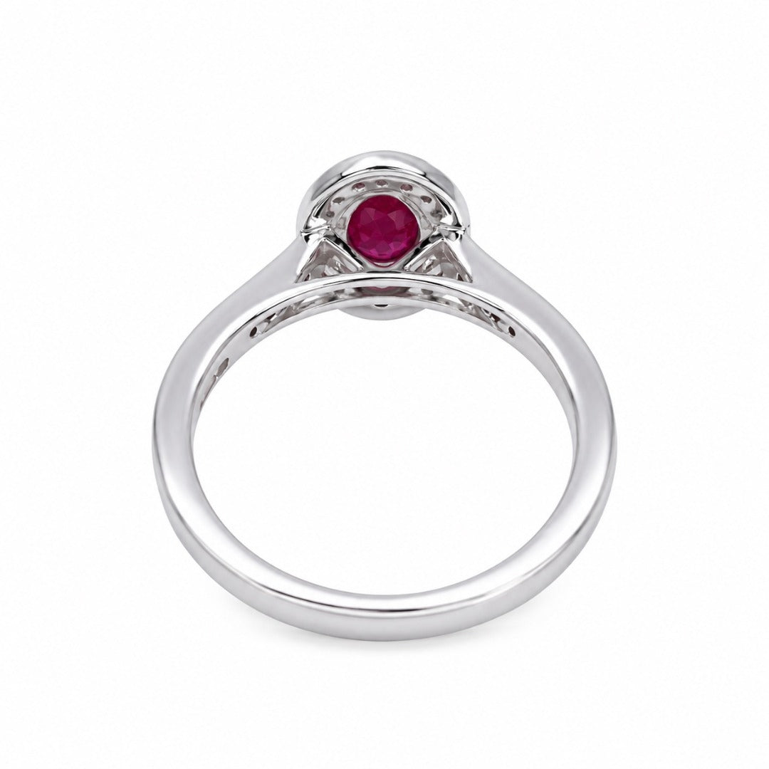18ct White Gold Natural Oval Ruby & Round Diamond Halo Ring 1.00ct
