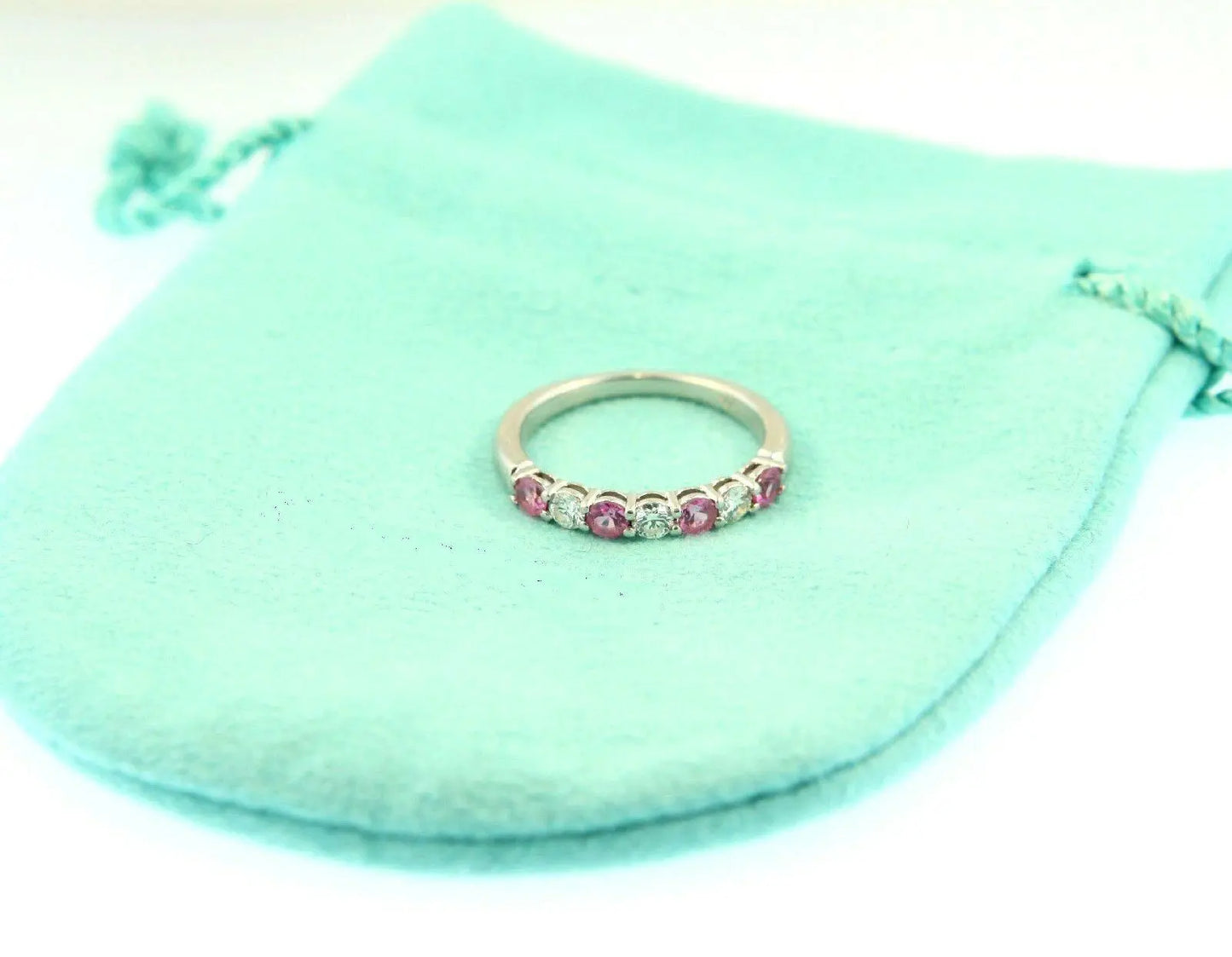 18K White Gold Diamond & Pink Sapphire Seven Stone Eternity Ring 0.50cts 2.5MM  Diamond Ring