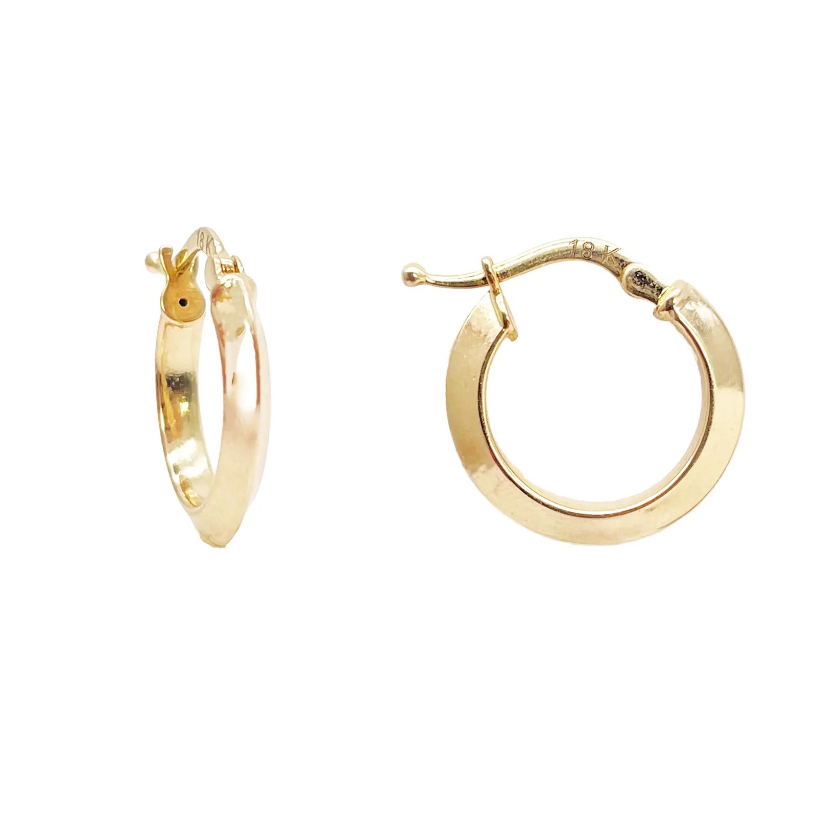 18ct Gold Hoop High Polished Diamond Cut Huggie Earrings 10.5mm Diameter 