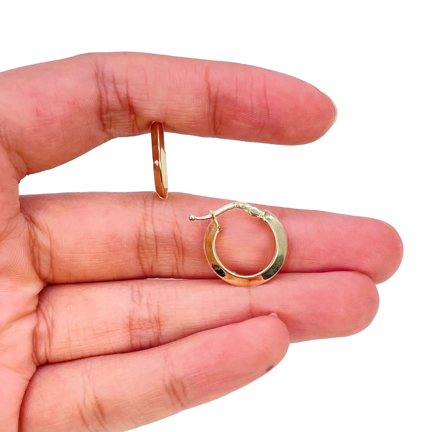 18ct Gold Hoop High Polished Diamond Cut Huggie Earrings 10.5mm Diameter 