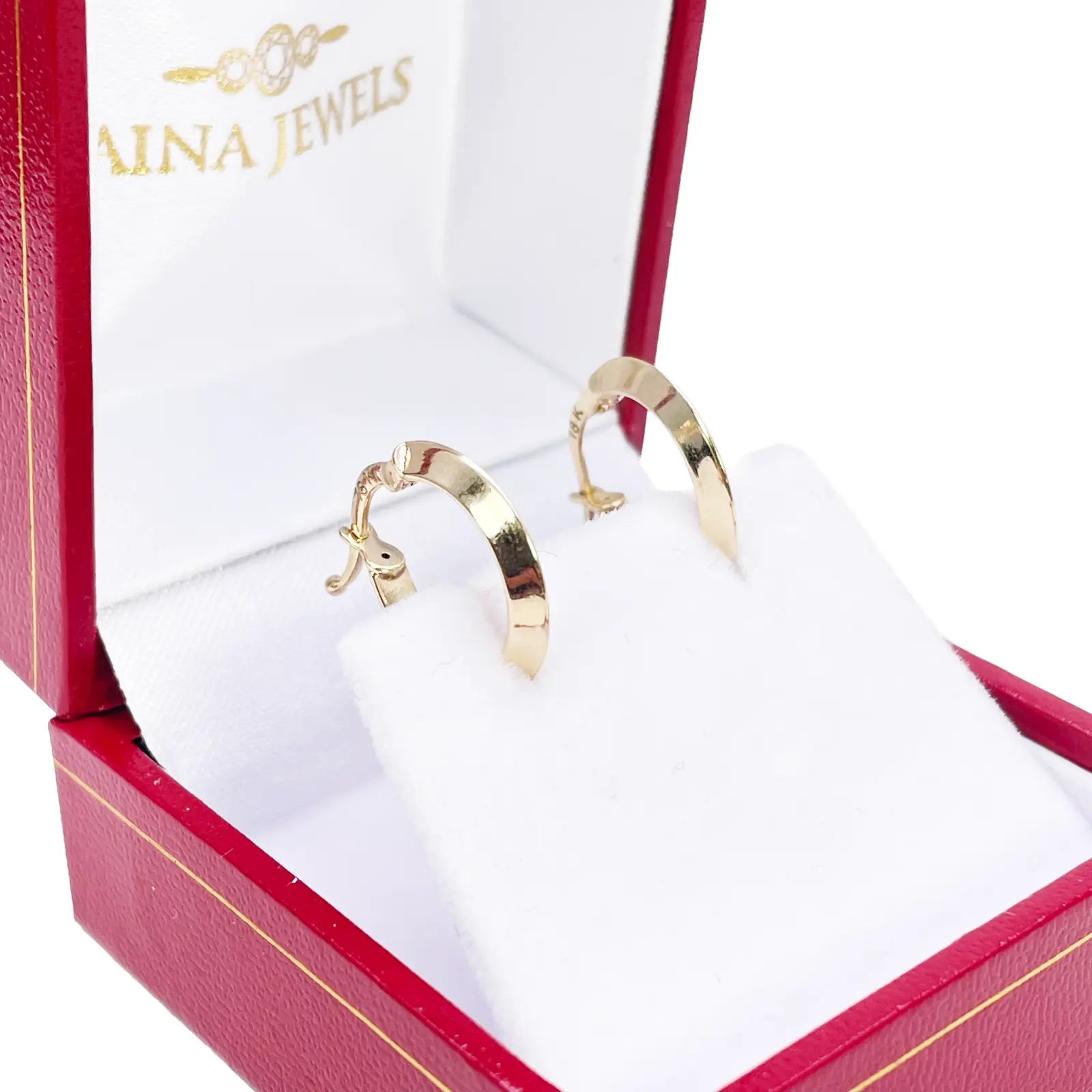 18ct Gold Hoop High Polished Diamond Cut Huggie Earrings 10.5mm Diameter 
