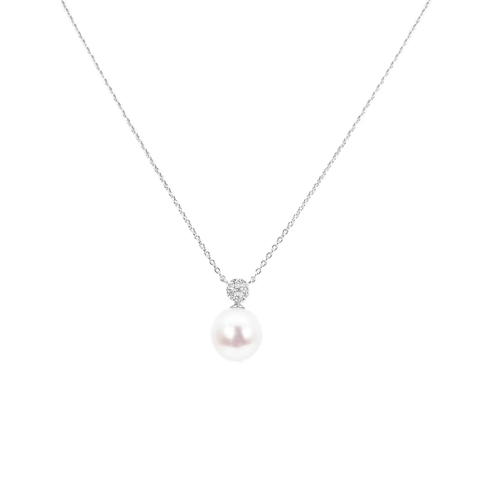 18ct Gold Natural Freshwater Pearl & Diamond Pendant Necklace 0.05ct 17 Inches 