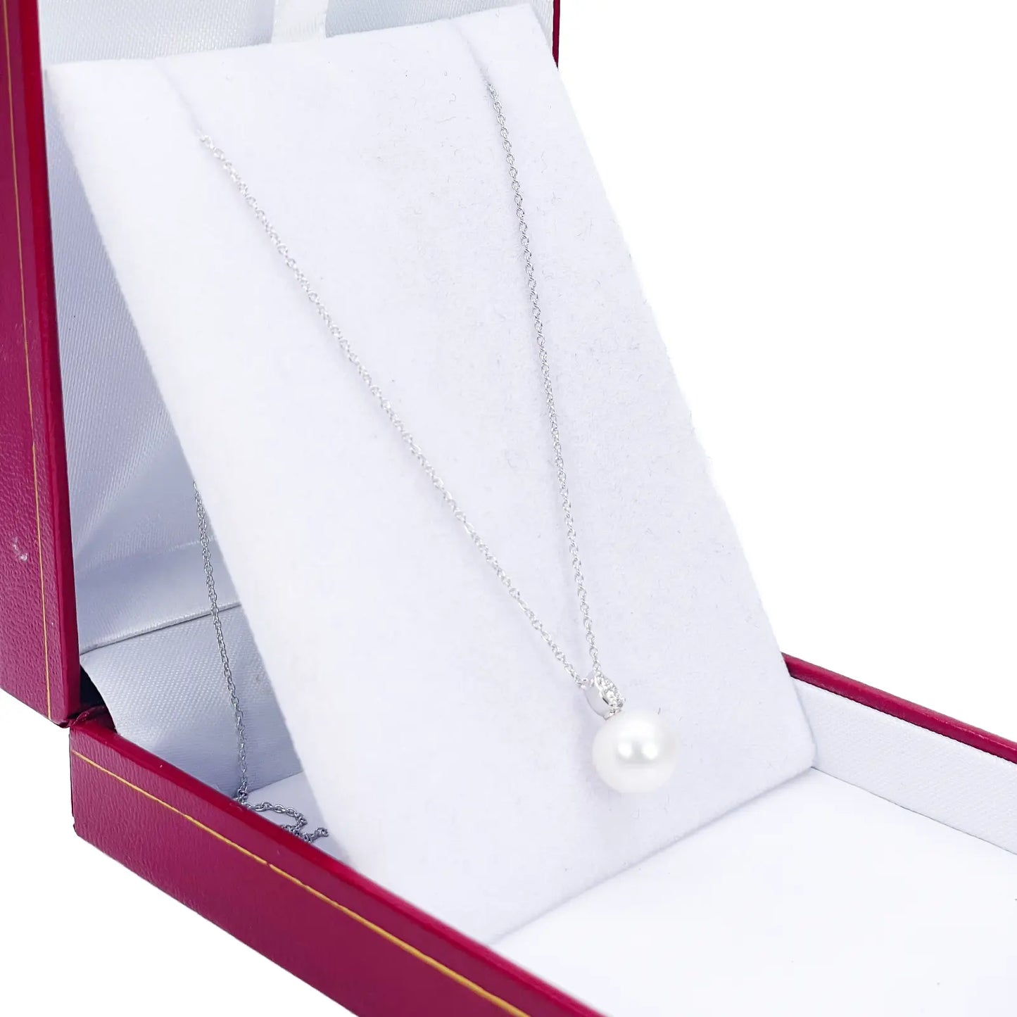 18ct Gold Natural Freshwater Pearl & Diamond Pendant Necklace 0.05ct 17 Inches 