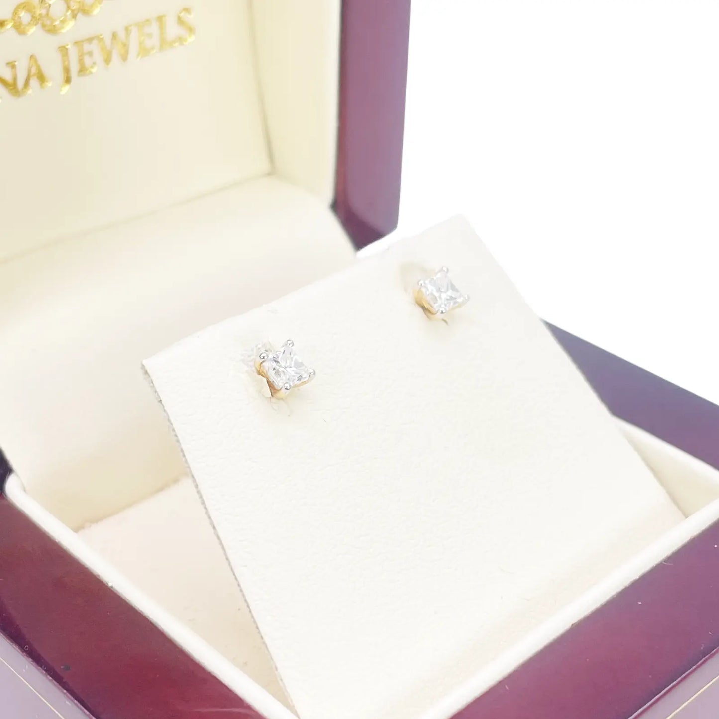 18ct Gold Natural Princess Diamond Stud Earrings 0.40ct 4 Claw Certified 