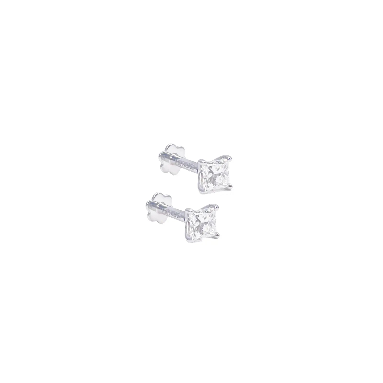 18ct Gold Natural Princess Diamond Stud Earrings 0.40ct 4 Claw Certified 