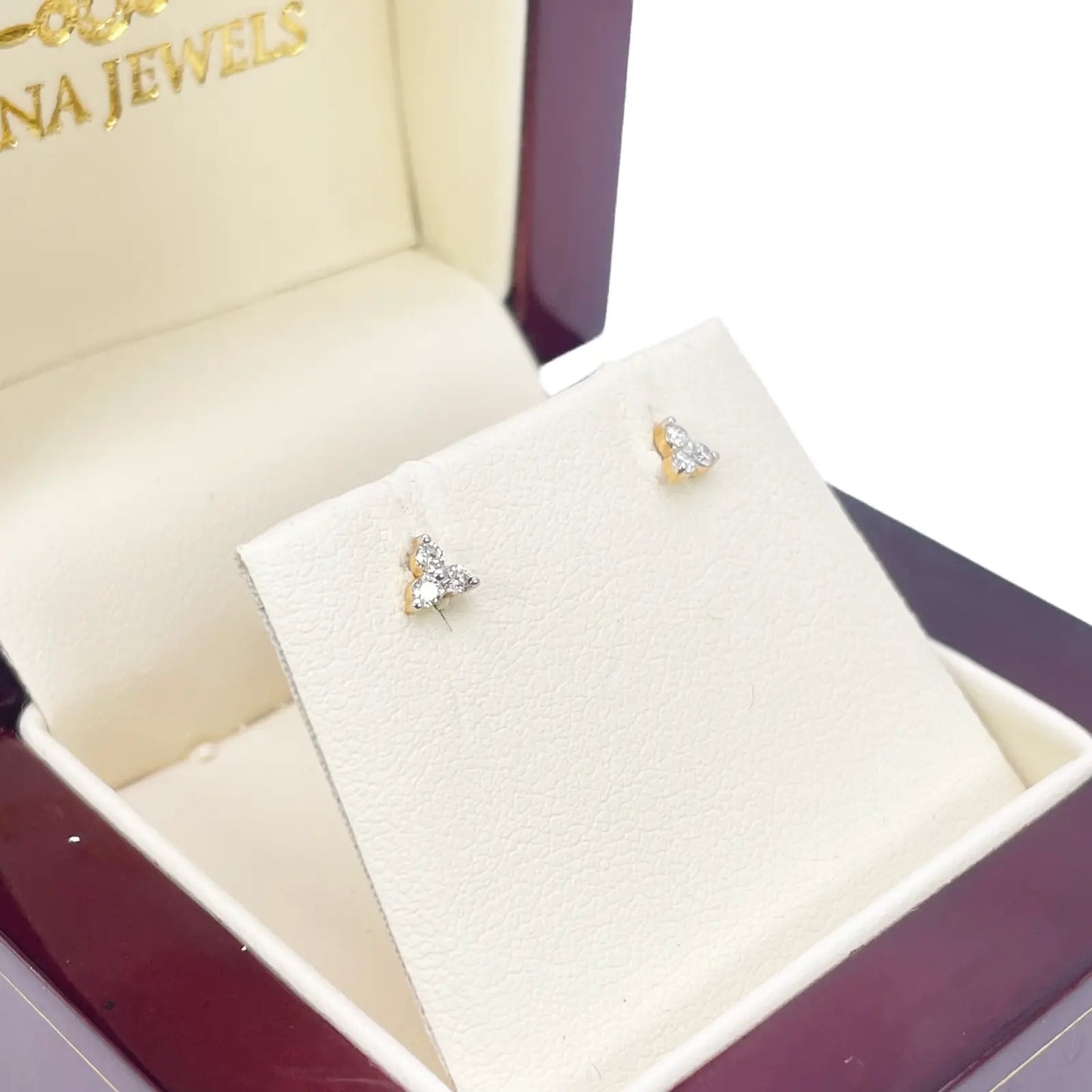 18ct Gold Natural Round Diamond Three Stone Children's Studs Earrings 0.10ct 