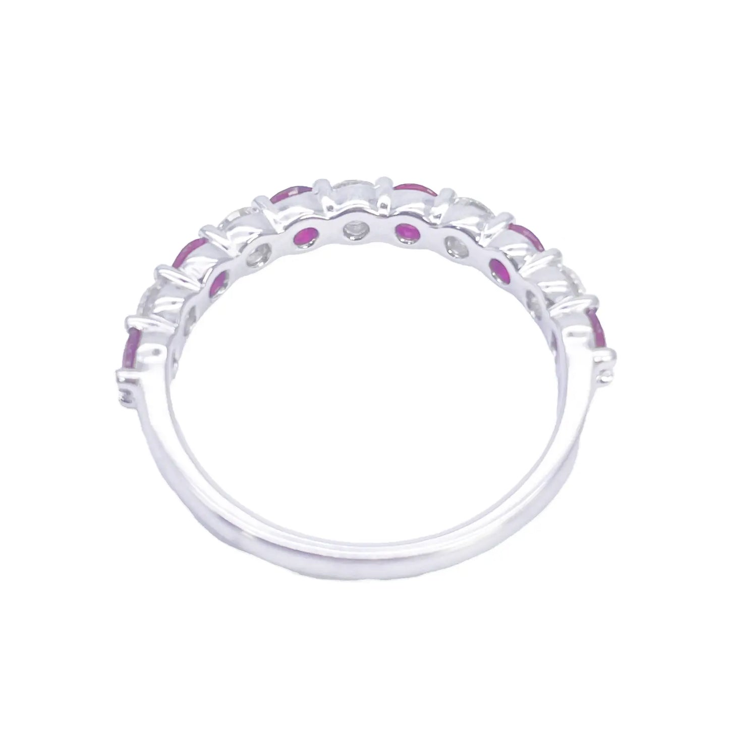 18ct Gold Natural Round Diamond & Ruby Half Eternity Stackable Band 1.05ct  Diamond Ring