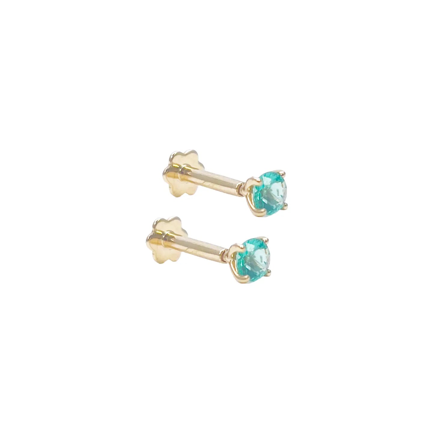 18ct Gold Natural Round Emerald 4-Claw Children's Earrings 0.20ct 2.9mm Width 