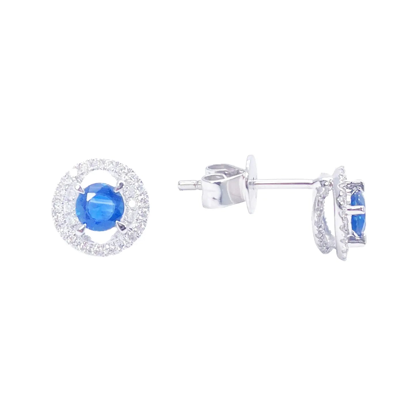 18ct Gold Natural Sapphire Diamond Round Stud Earrings 0.60ct 