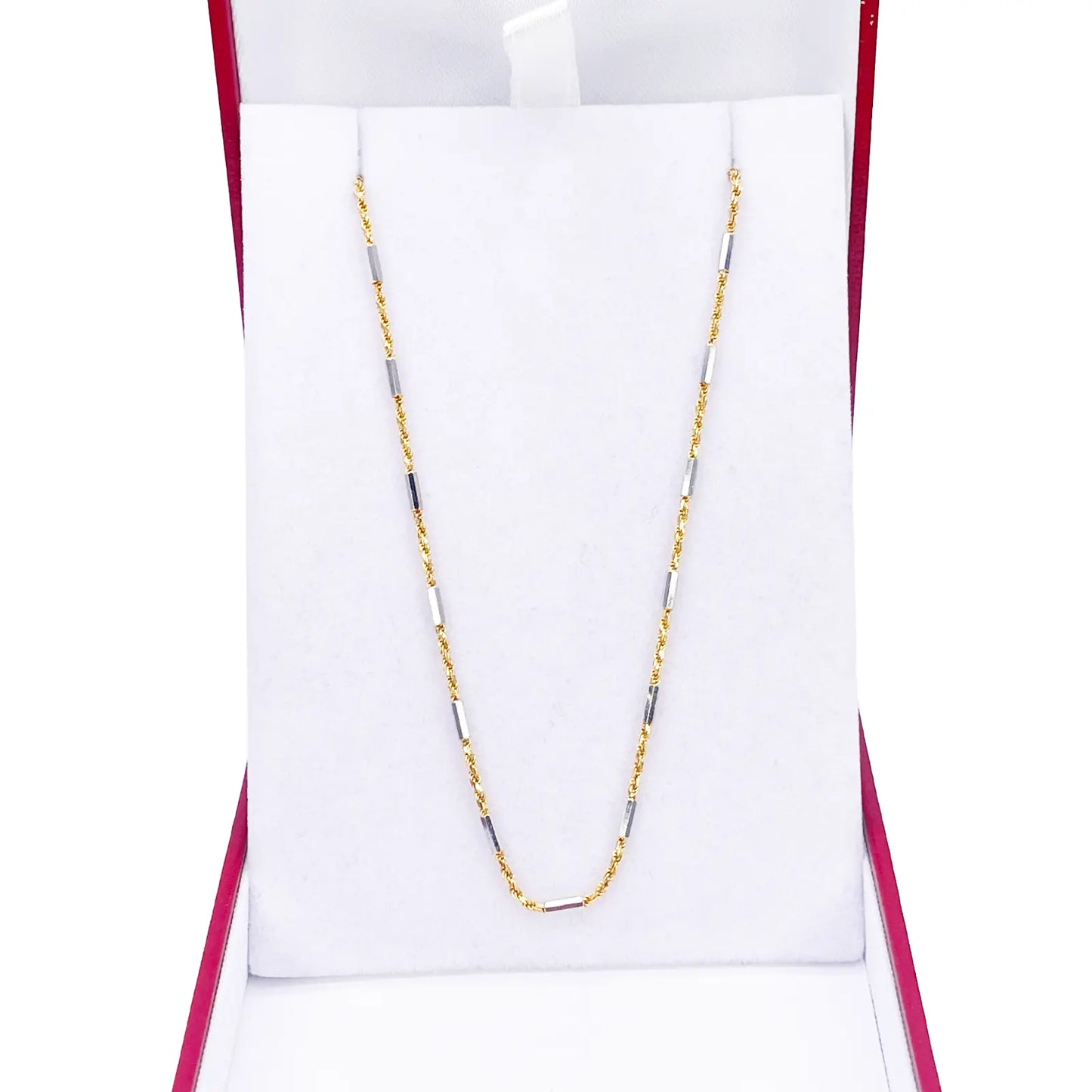 18ct Gold Rope Chain Two-Tone Bar Link Necklace 16 Inches 1.3mm Width 