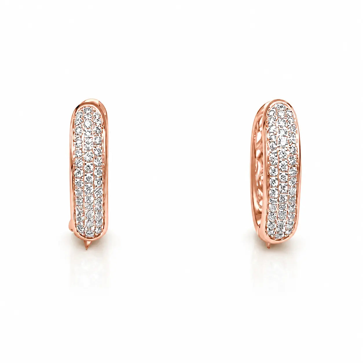 18ct Rose Gold 3 Row Diamond Pair Of Hoop Huggies Earrings 0.29ct  Diamond earring