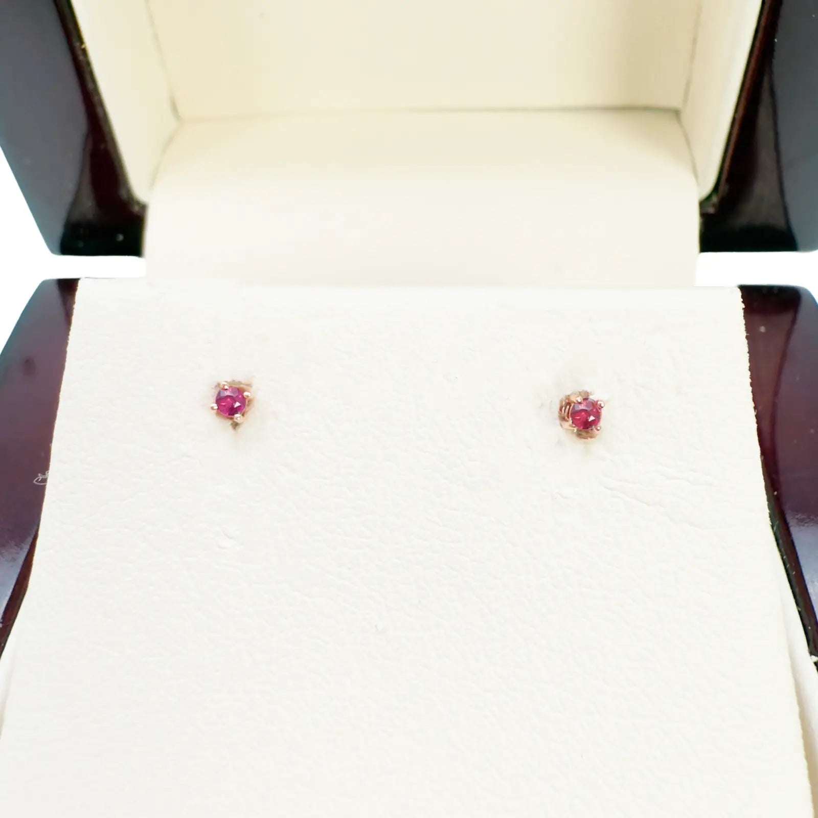 18ct Rose Gold Natural Round Ruby Kids Children's Stud Earrings 0.04ct 
