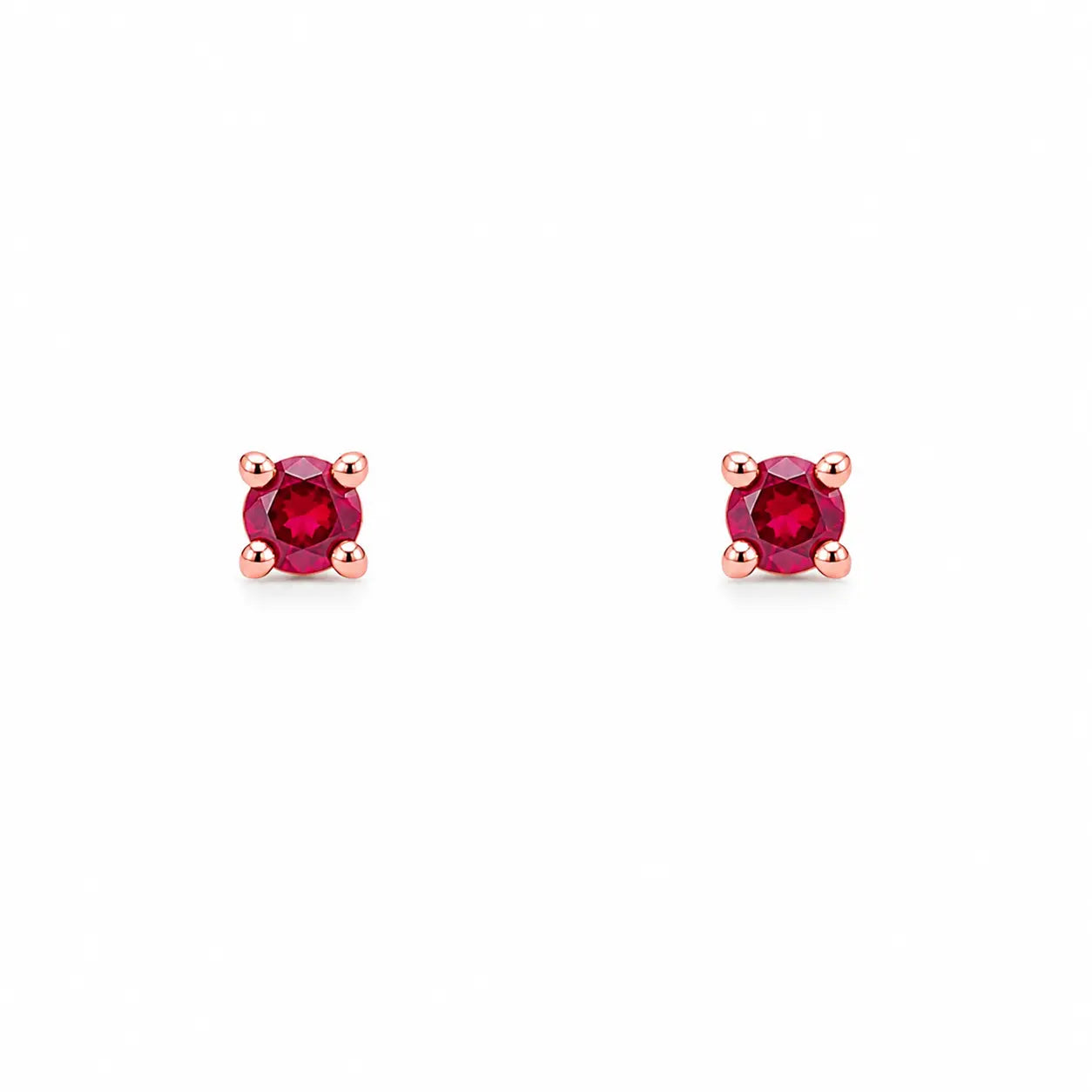 18ct Rose Gold Natural Round Ruby Kids Children's Stud Earrings 0.04ct  Children's gold earring