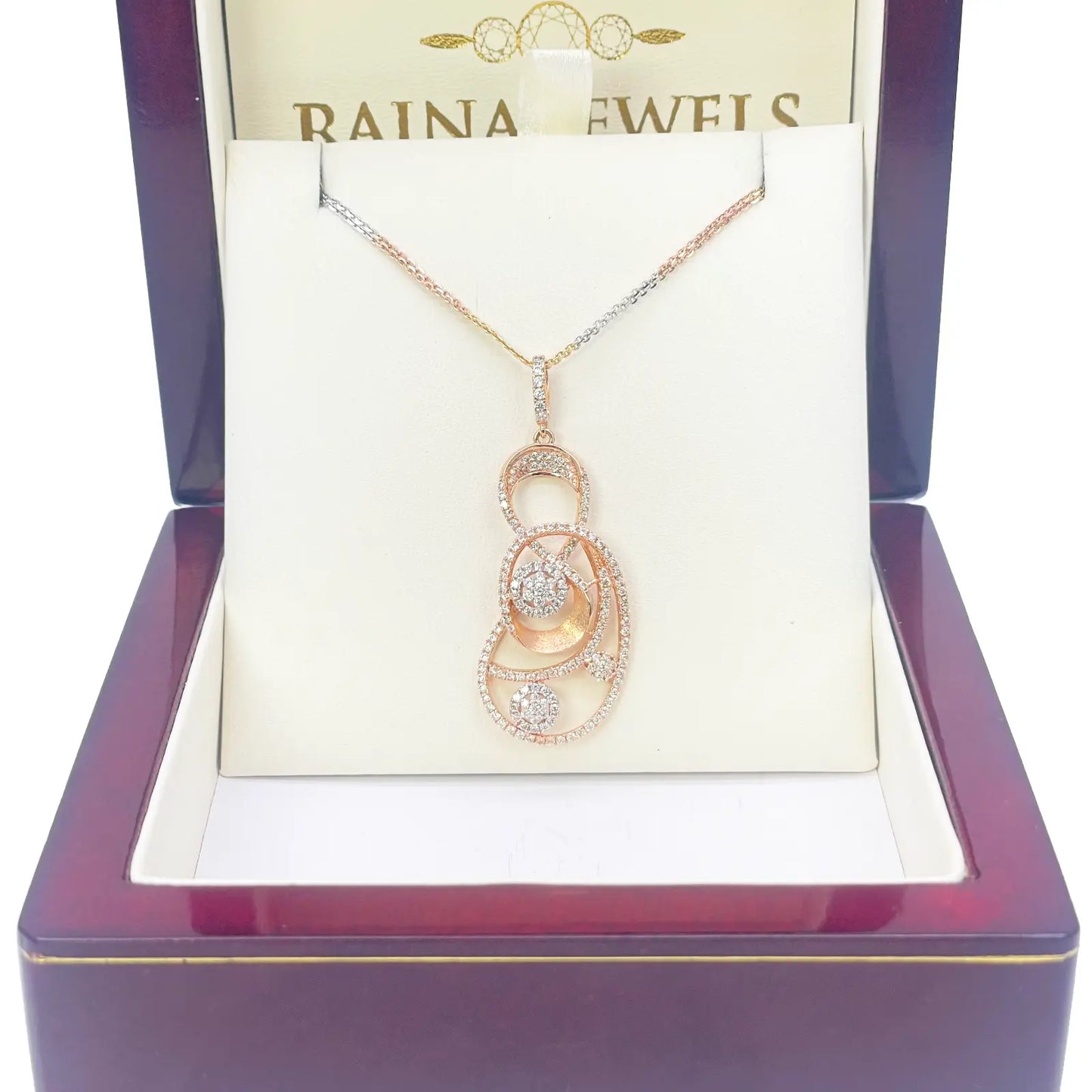 18ct Rose Gold Tri-Colour Chain & A Beautiful Unique Swirl Cubic Zirconia Pendant 19.5Inches 