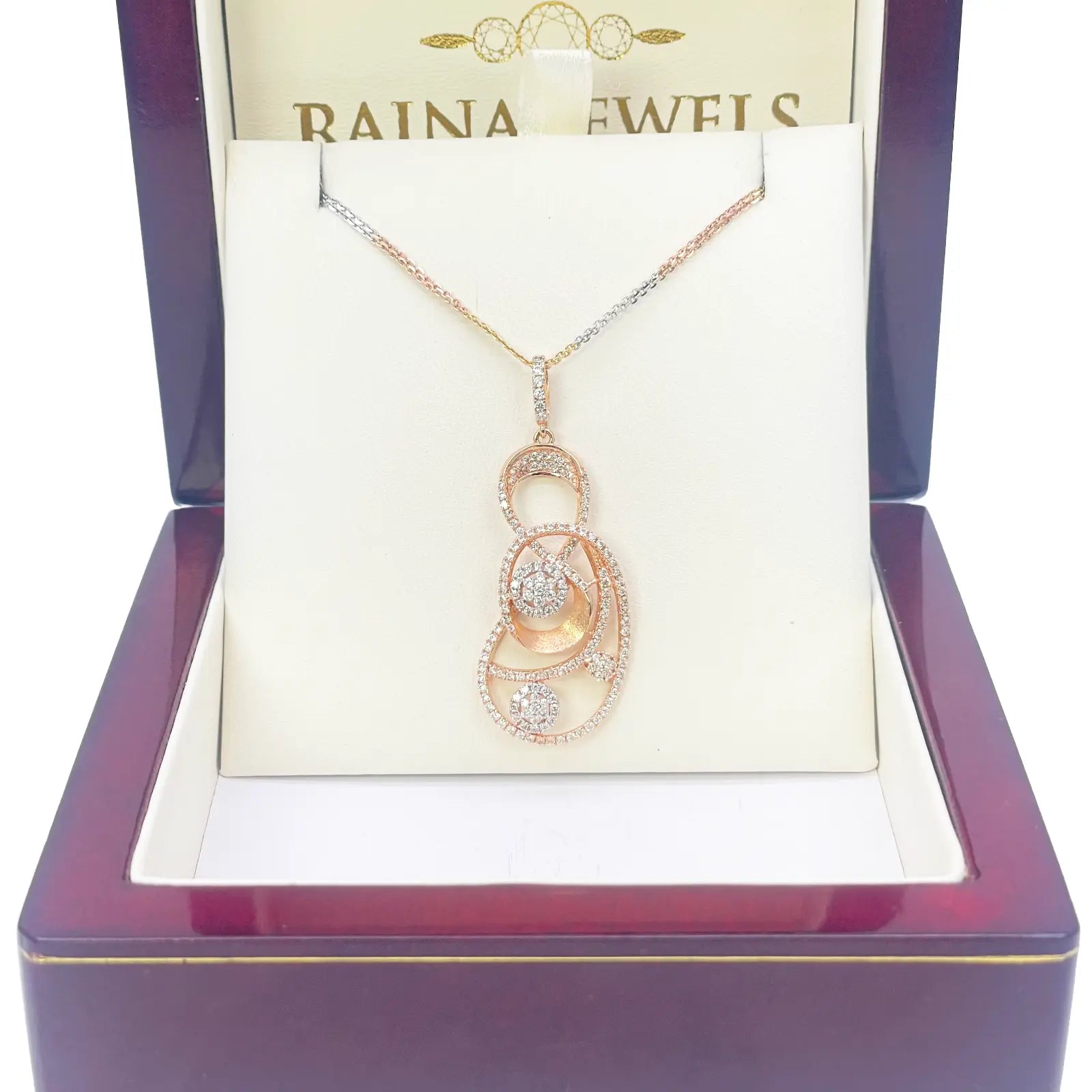 18ct Rose Gold Tri-Colour Chain & A Beautiful Unique Swirl Cubic Zirconia Pendant 19.5Inches 
