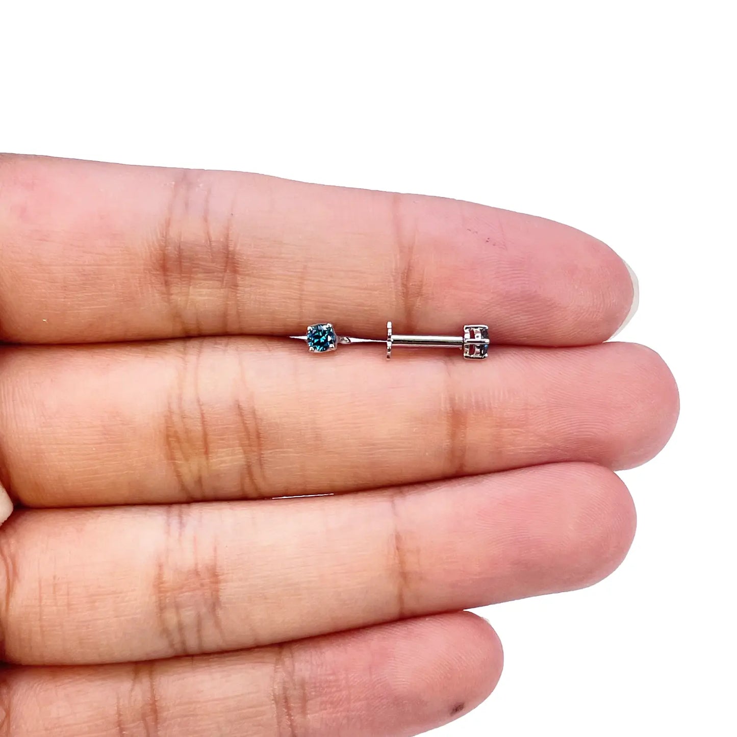 18ct Rose Gold & Natural Round 4-Claw Blue Diamond Children's Earrings 0.05ct 