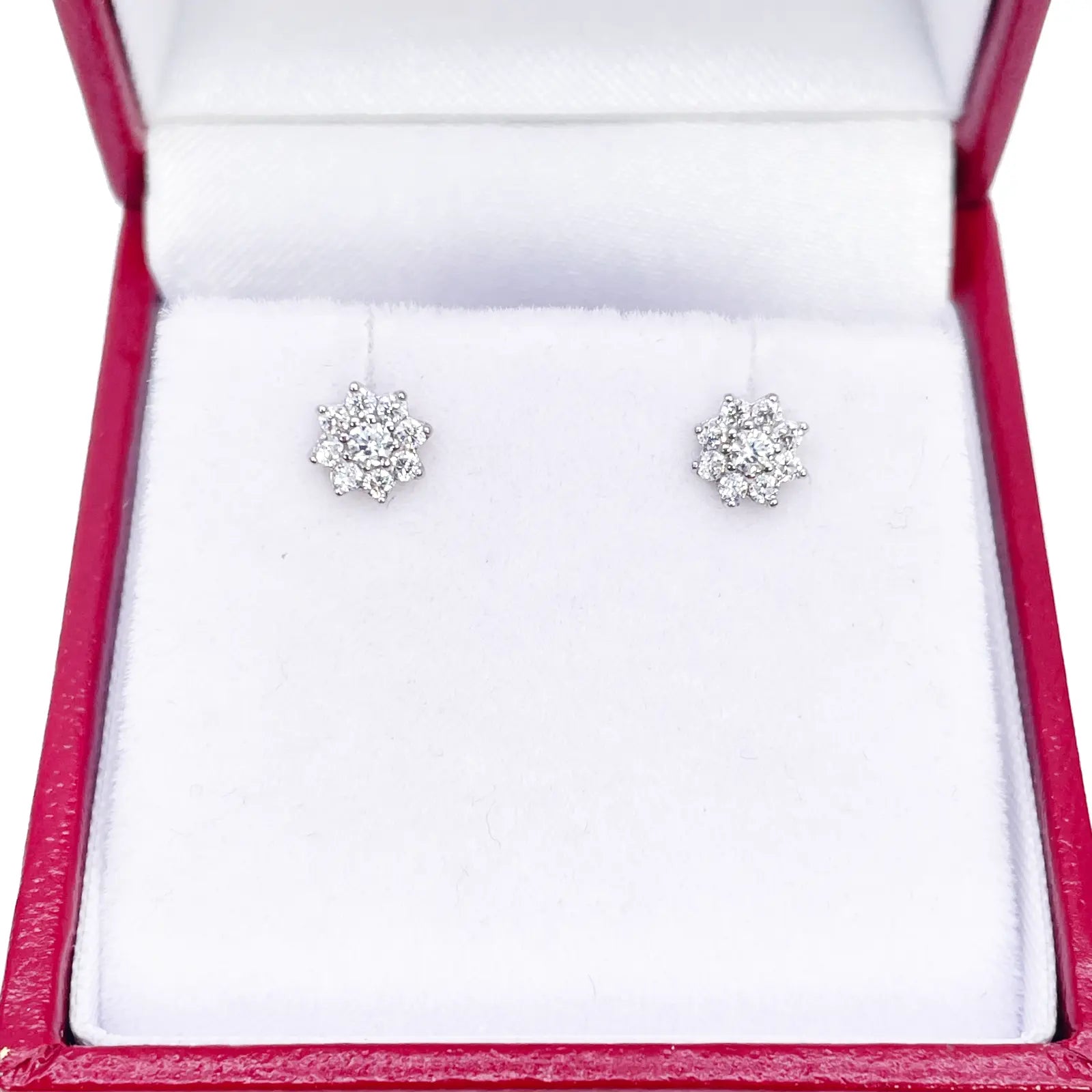 18ct White Gold Beautiful Eight Petal Cubic Zirconia Floral Children's Earrings 5.5mm Length 