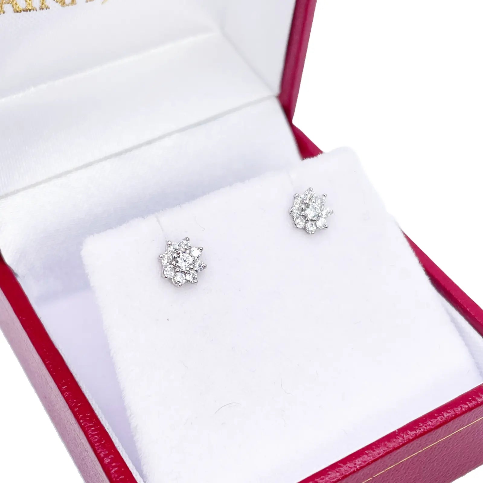 18ct White Gold Beautiful Eight Petal Cubic Zirconia Floral Children's Earrings 5.5mm Length 