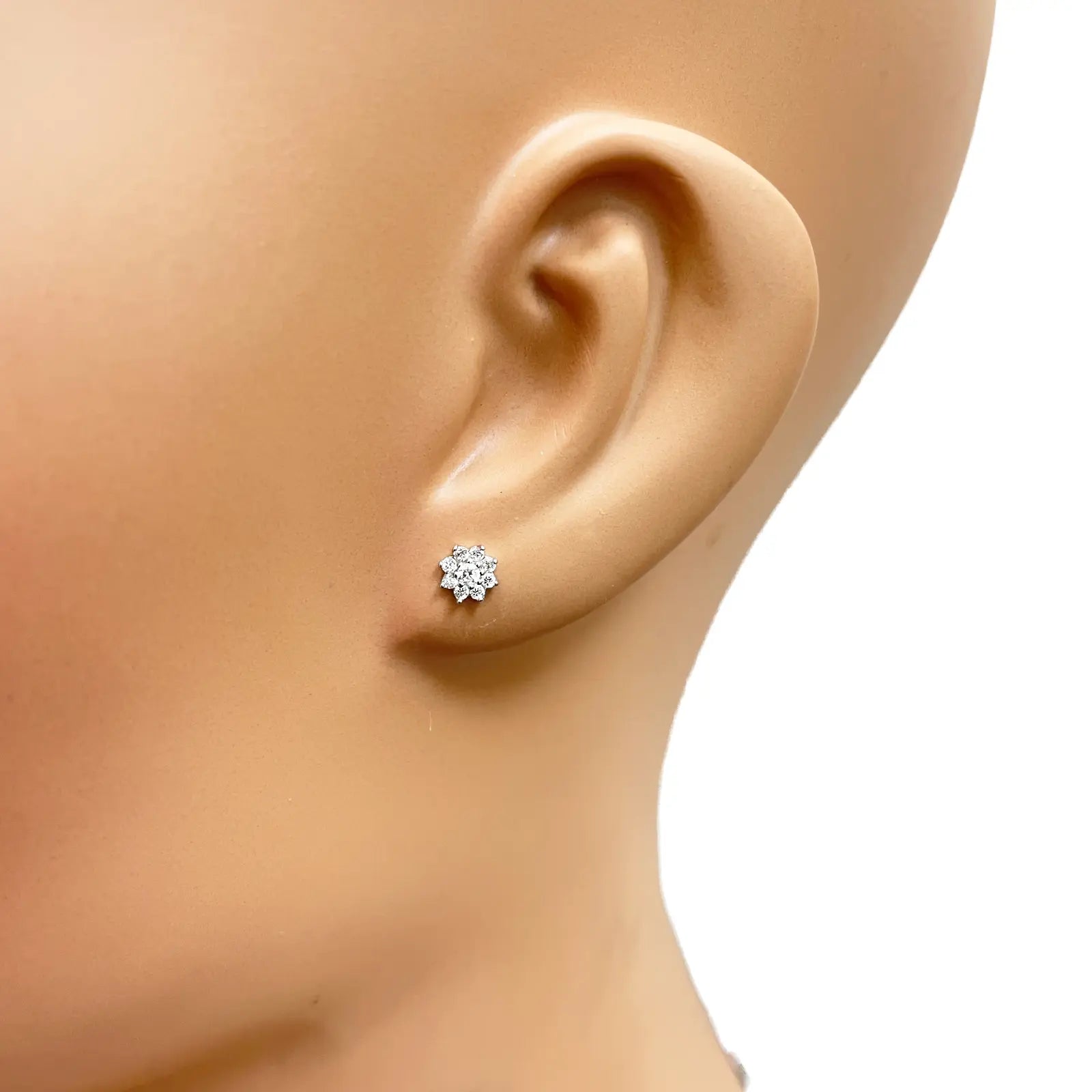 18ct White Gold Beautiful Eight Petal Cubic Zirconia Floral Children's Earrings 5.5mm Length 